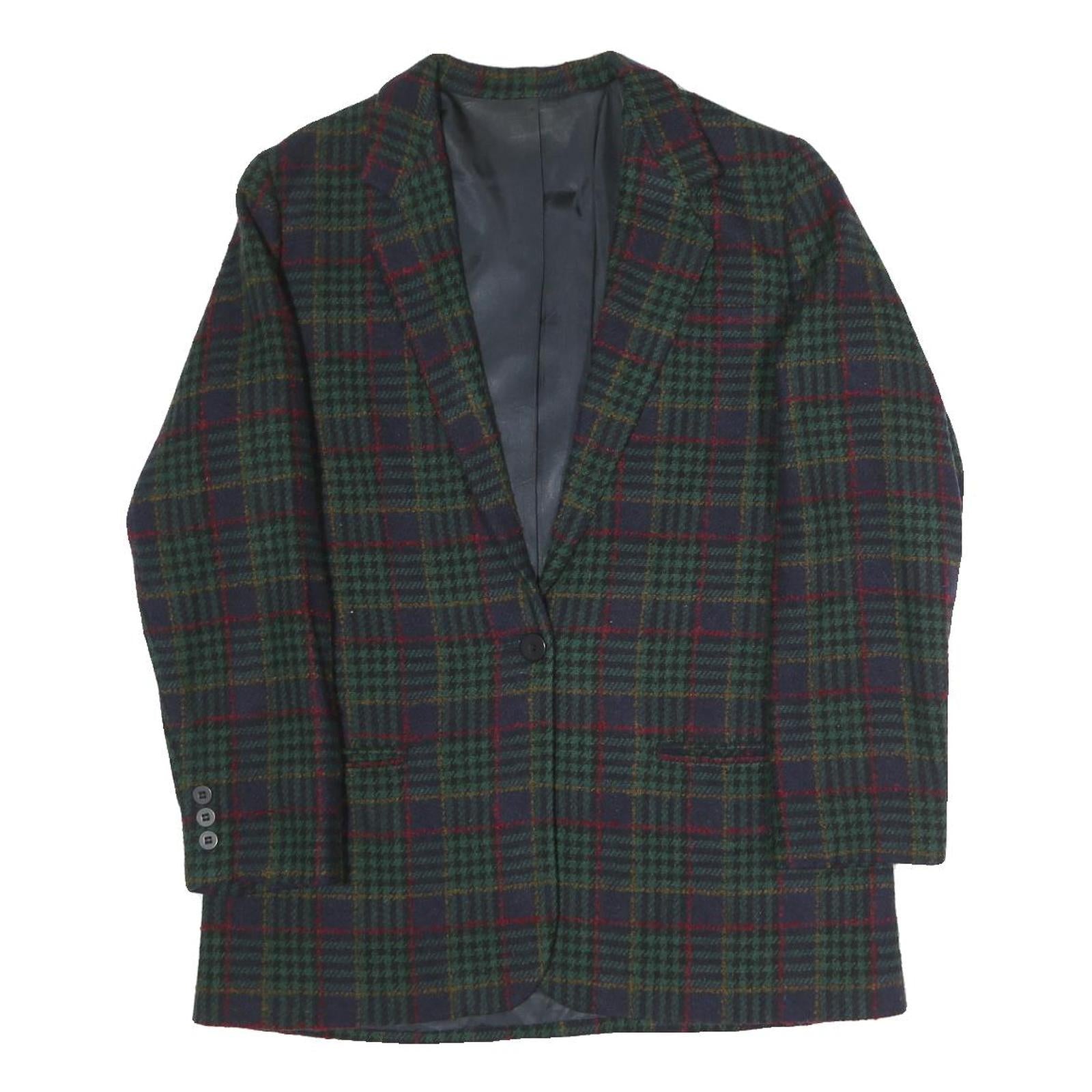 Womens Navy Green Red Pattern Button Jacket L Polyester Blend Classic Tailored Refurbished - N/A refurbished available on Cerqular