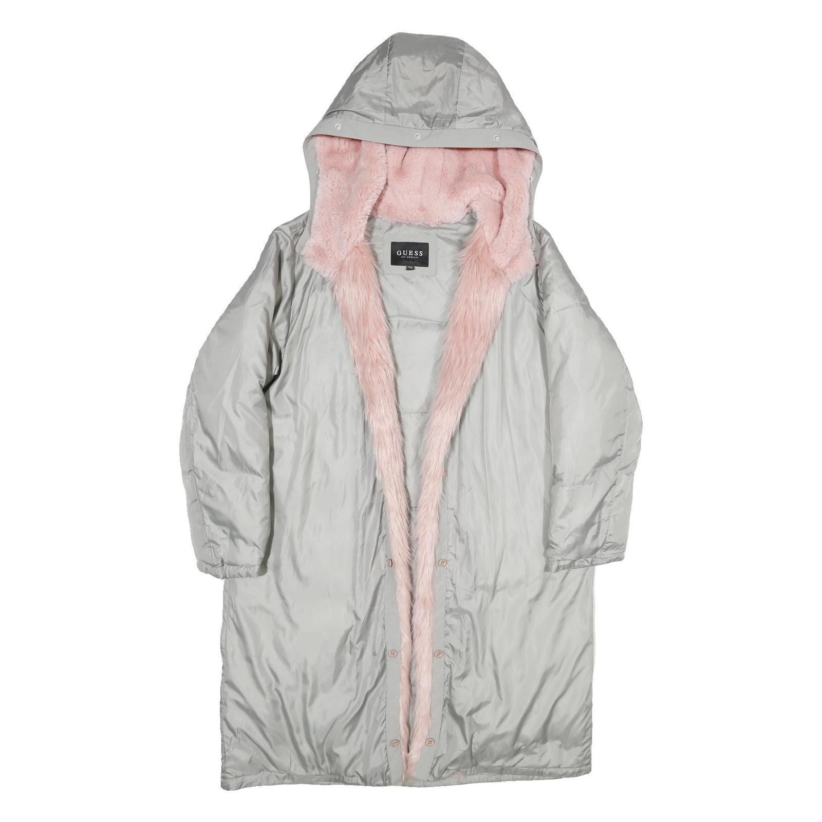 GUESS Womens Grey & Pink Faux Fur Hooded Polyester Blend Long Sleeve Jacket XS Refurbished - N/A refurbished available on Cerqular