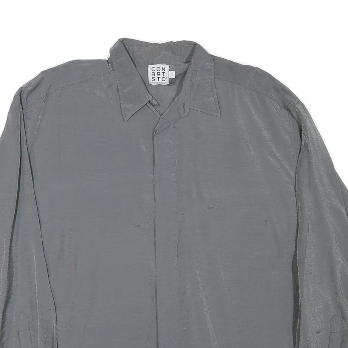 CONARTSTO Mens Grey Plain Silk Blend Shirt L Long Sleeve Button Closure Refurbished - N/A refurbished available on Cerqular