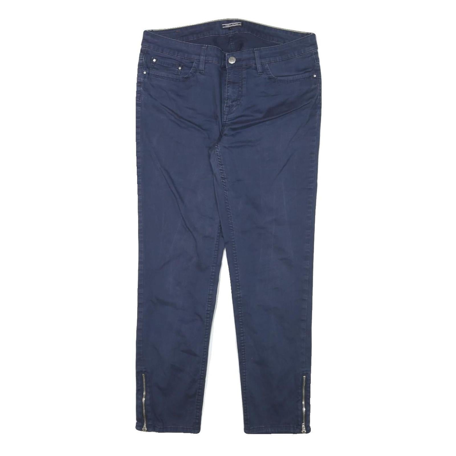 TOMMY HILFIGER Womens Cotton Blend Navy Slim Slim Leg Trousers W32 L25 Zipper Refurbished - N/A refurbished available on Cerqular