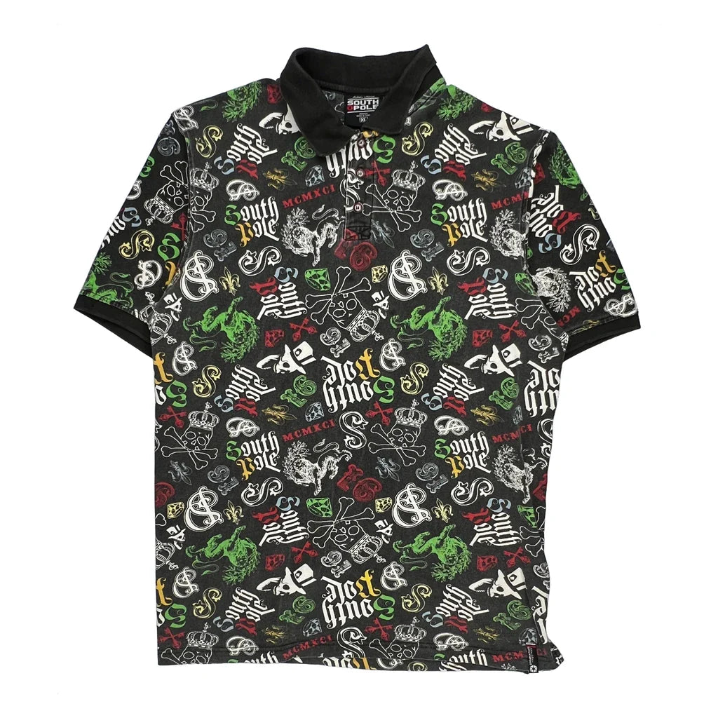 Southpole Hip Hop Polo Shirt - XL Multicoloured Cotton Refurbished - Thrifted (note: this is a term often used to describe second- refurbished available on Cerqular