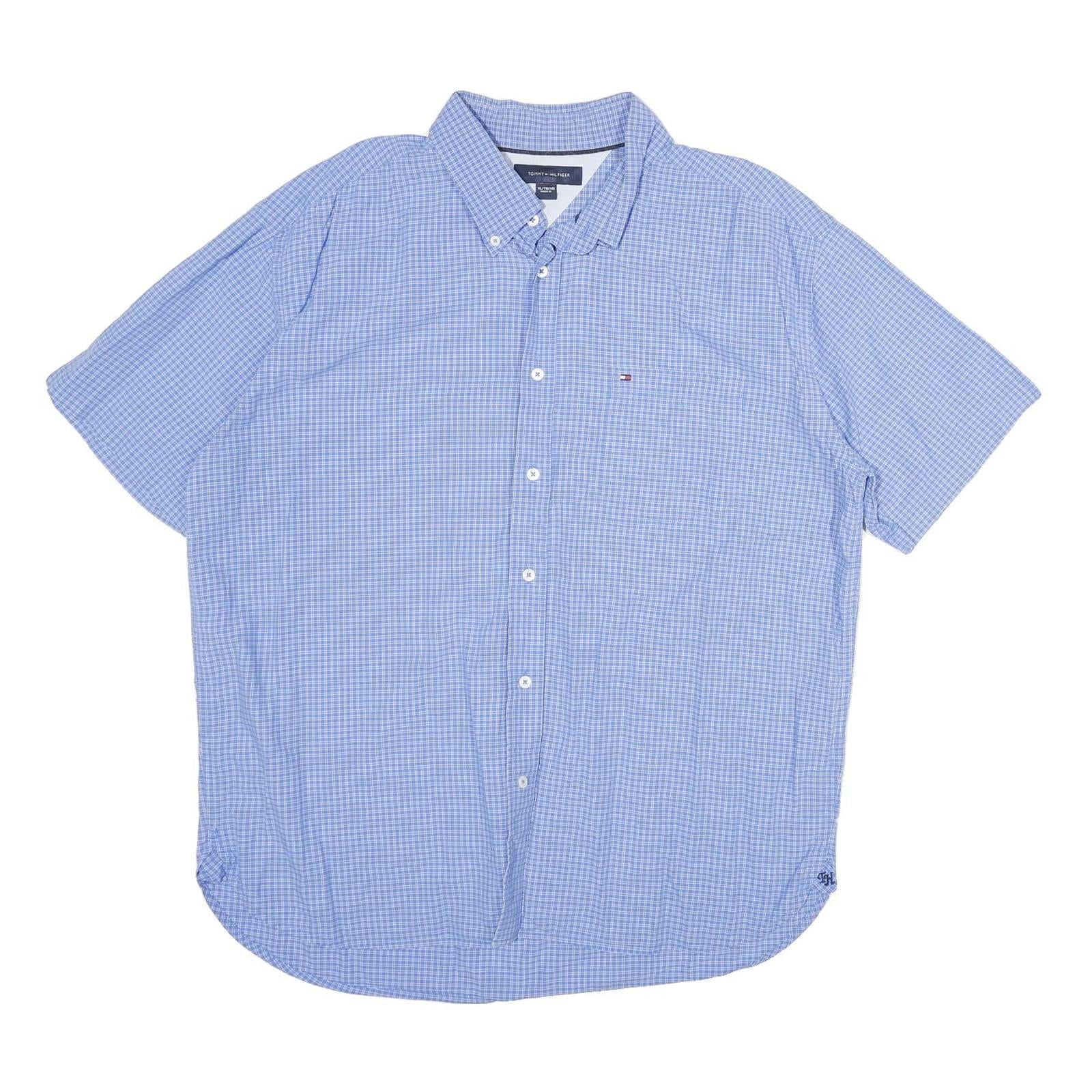 TOMMY HILFIGER Mens Blue Checked Shirt XL Casual Classic Cotton Button Refurbished - N/A refurbished available on Cerqular