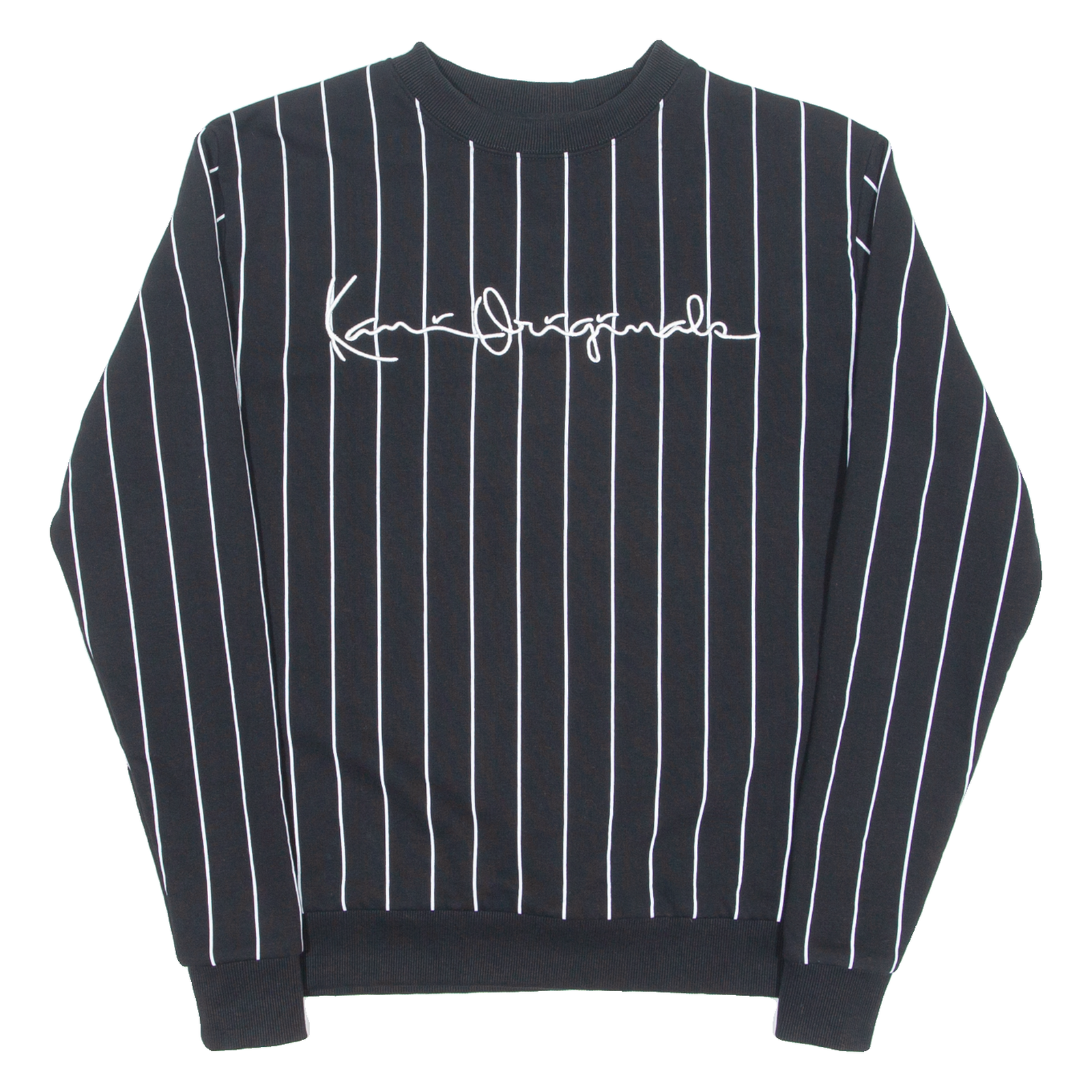 KARL KANI Pinstripe Mens Sweatshirt Black Crew Neck XS Refurbished - N/A refurbished available on Cerqular