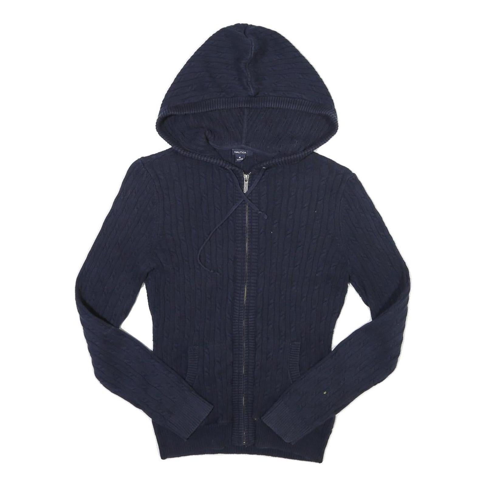 NAUTICA Womens Navy Zip Hoodie Jacket M Cotton Blend Cable Knit Casual Refurbished - N/A refurbished available on Cerqular