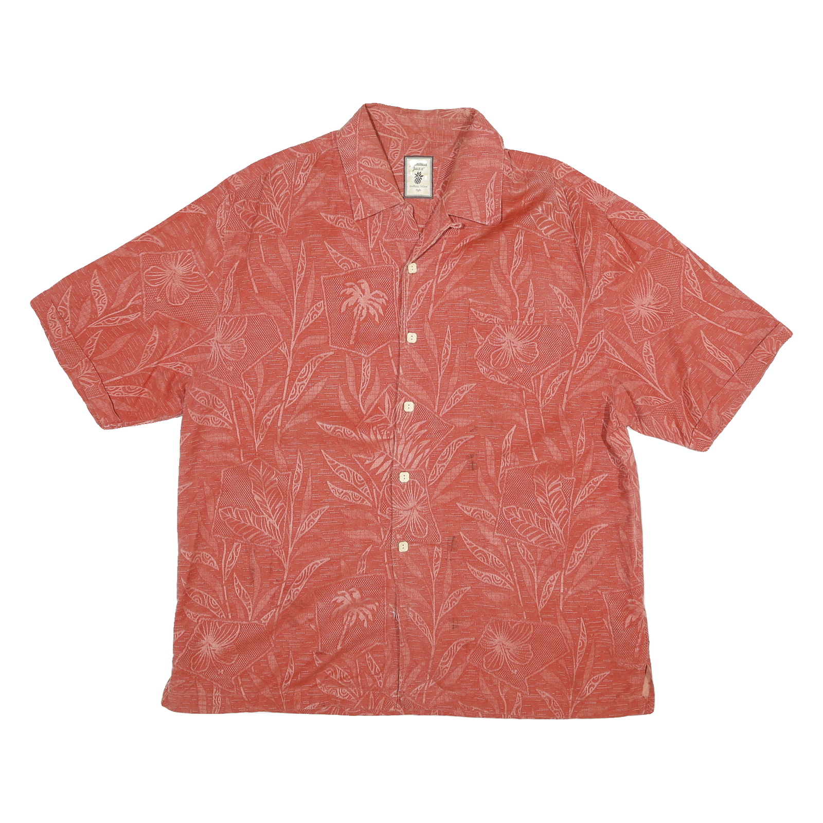 JAMAICA JAXX Mens Red Cotton Blend Shirt L Tropical Palm Leaf Print Casual Refurbished - N/A refurbished available on Cerqular
