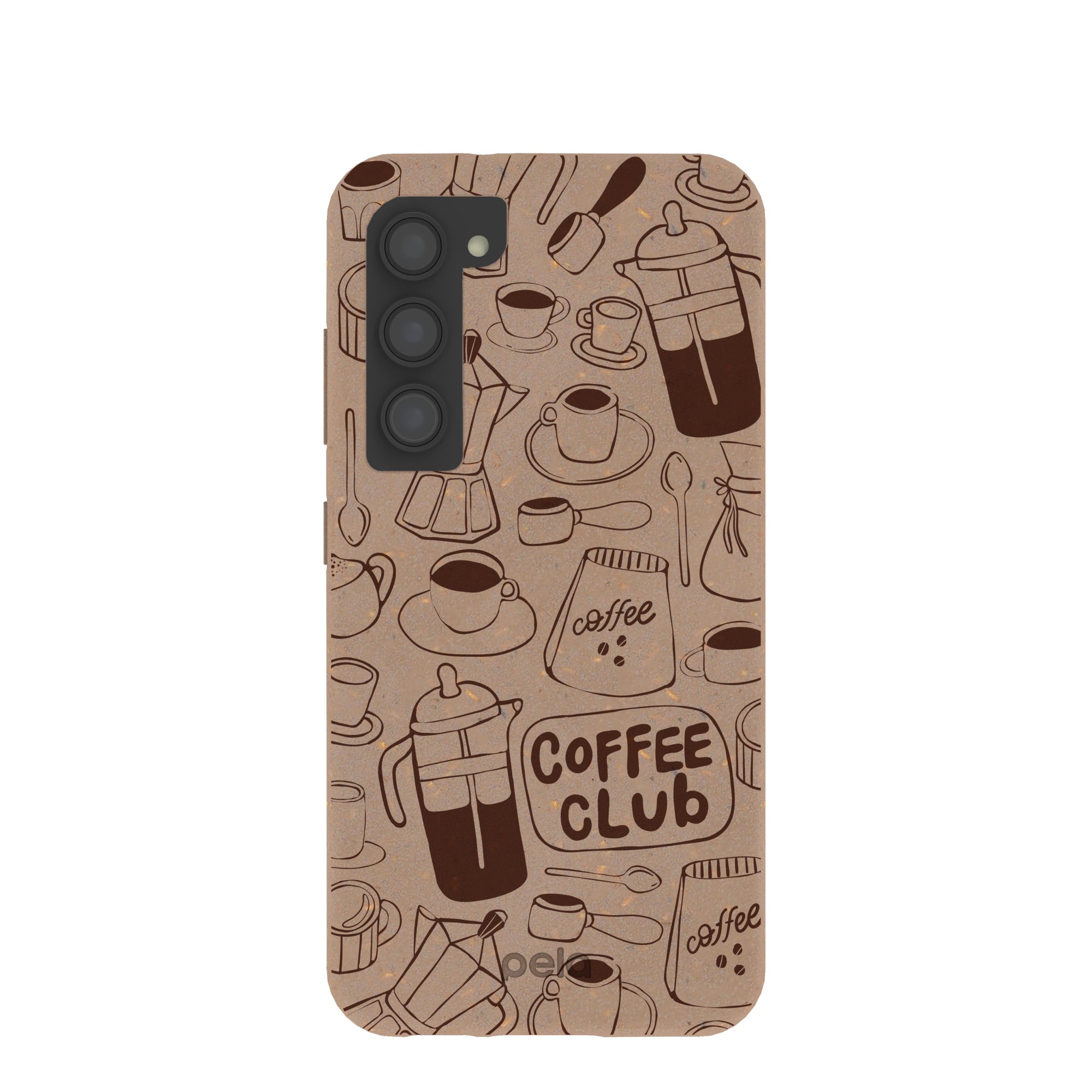 Chocolate Brown Coffee Club Samsung Galaxy S23 Case Refurbished - Pela Case refurbished available on Cerqular