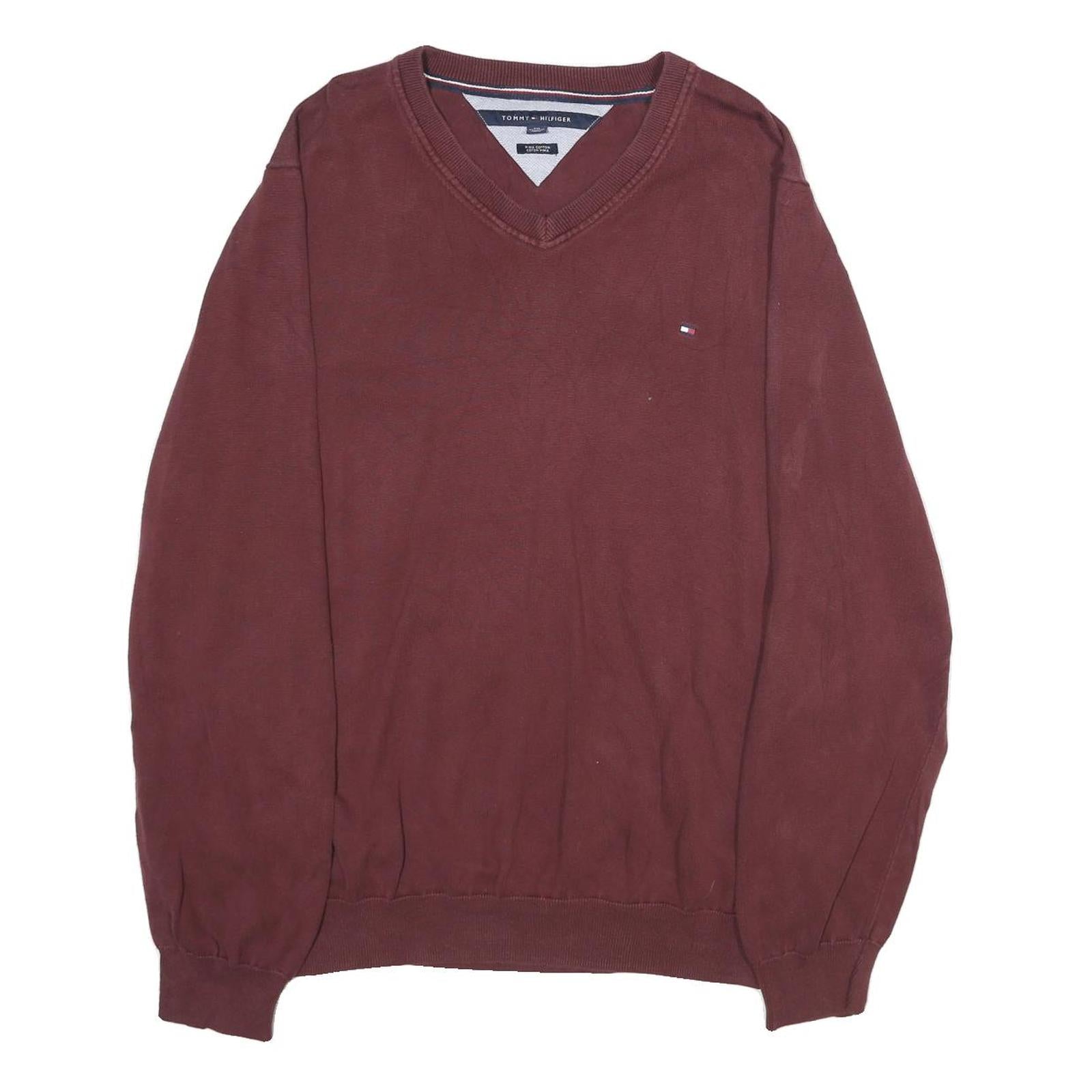 TOMMY HILFIGER Mens Maroon Plain Cotton V-Neck Basic Knit 2XL Jumper Casual Refurbished - N/A refurbished available on Cerqular
