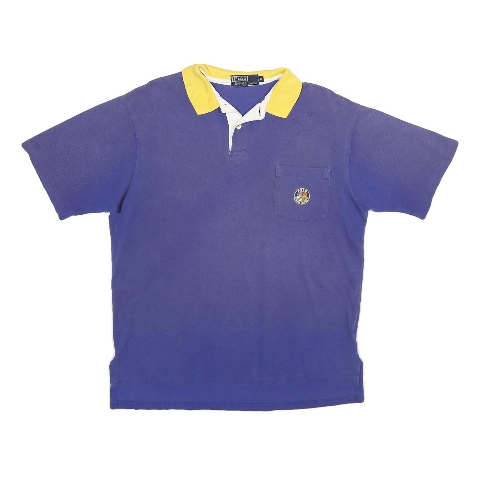 POLO RALPH LAUREN Mens Blue & Yellow Pocket Short Sleeve Polo Shirt M Classic Refurbished - N/A refurbished available on Cerqular