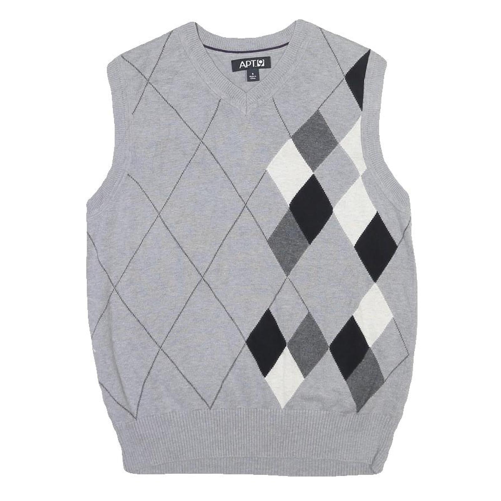 APT 9 Womens Grey & Black Argyle Cotton Blend Patterned V-Neck Jumper S Refurbished - N/A refurbished available on Cerqular