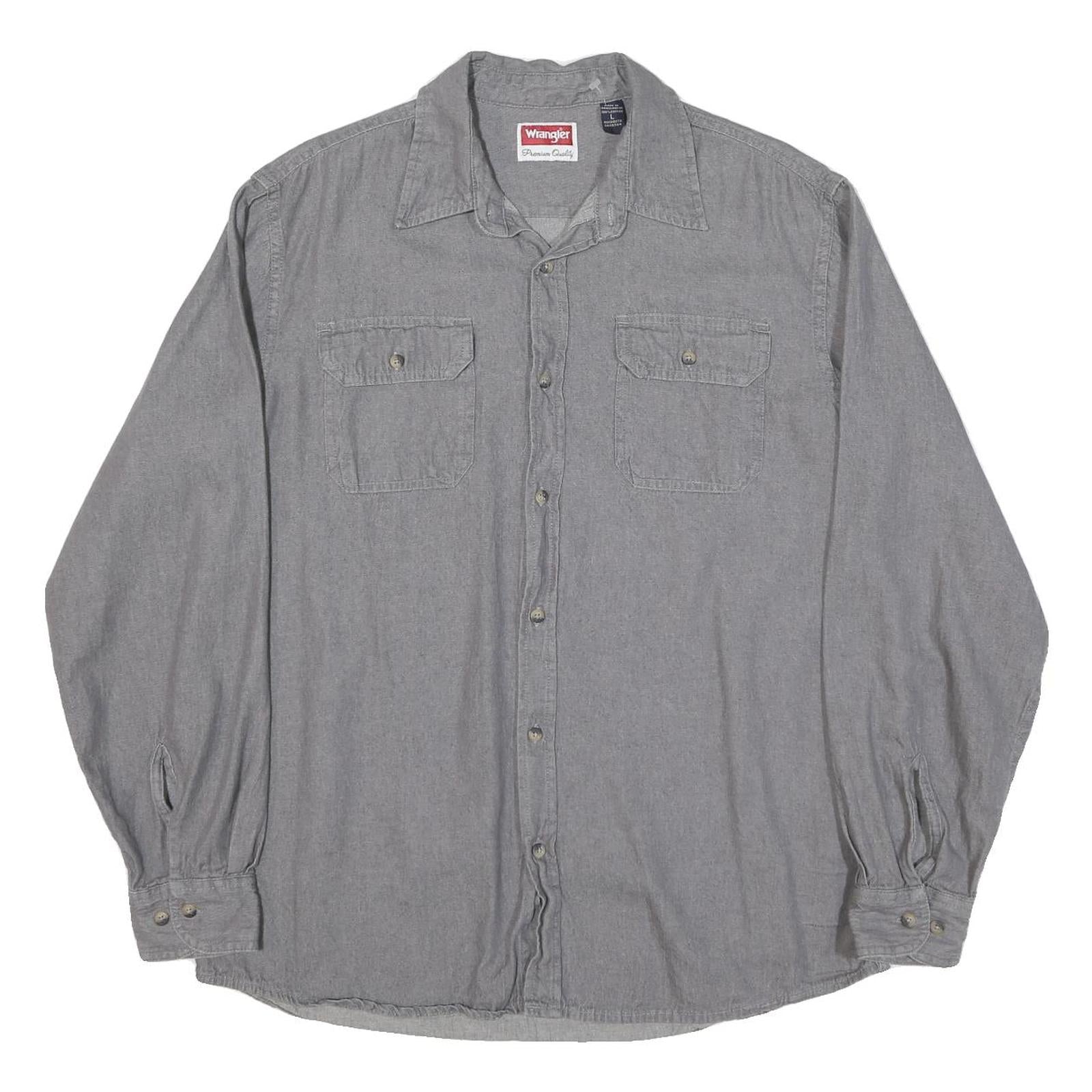 WRANGLER Mens Grey Cotton Blend Shirt L Button Front Casual Workwear Refurbished - N/A refurbished available on Cerqular