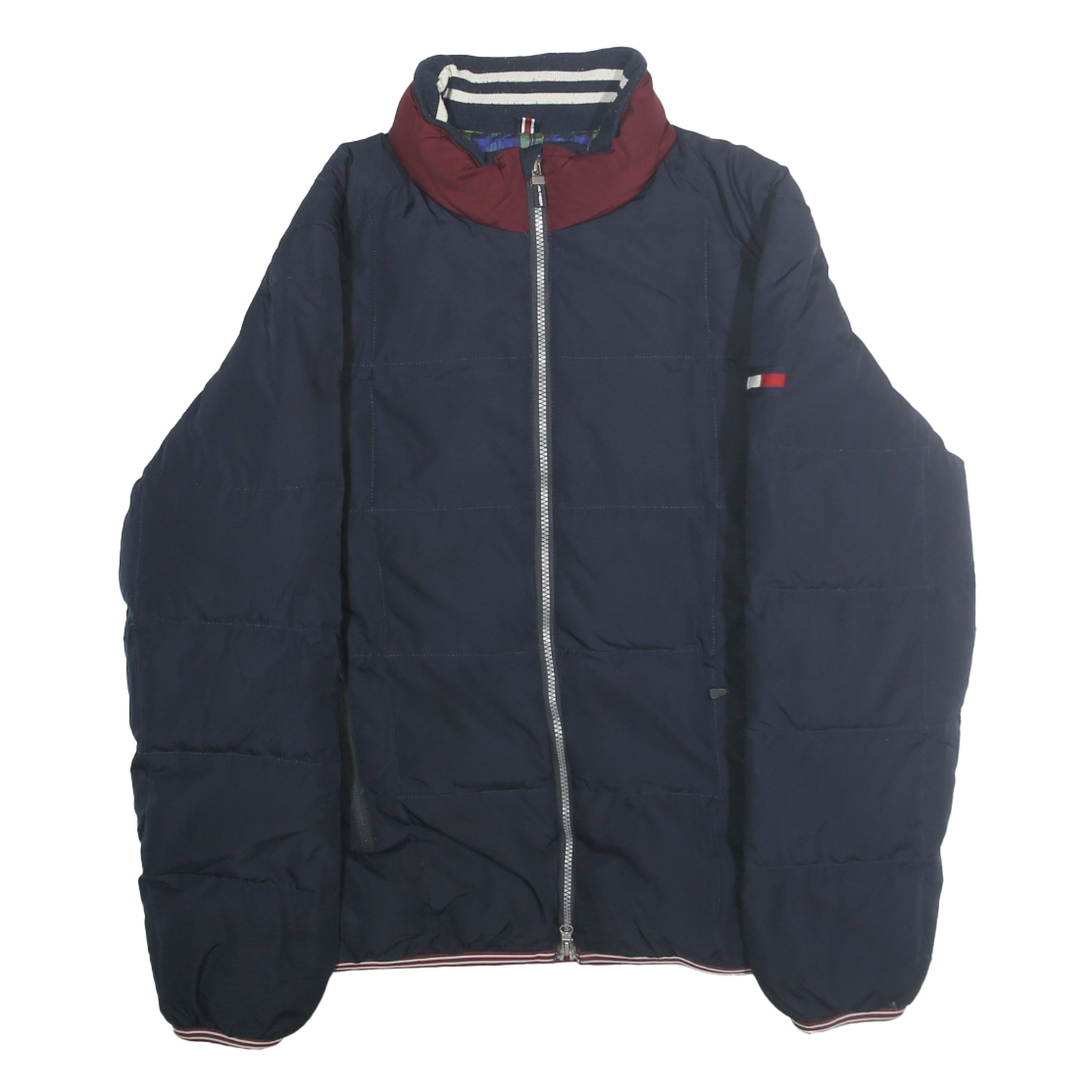 TOMMY HILFIGER Mens Navy & Burgundy Down Zip Jacket M Puffer Coat Casual Refurbished - N/A refurbished available on Cerqular