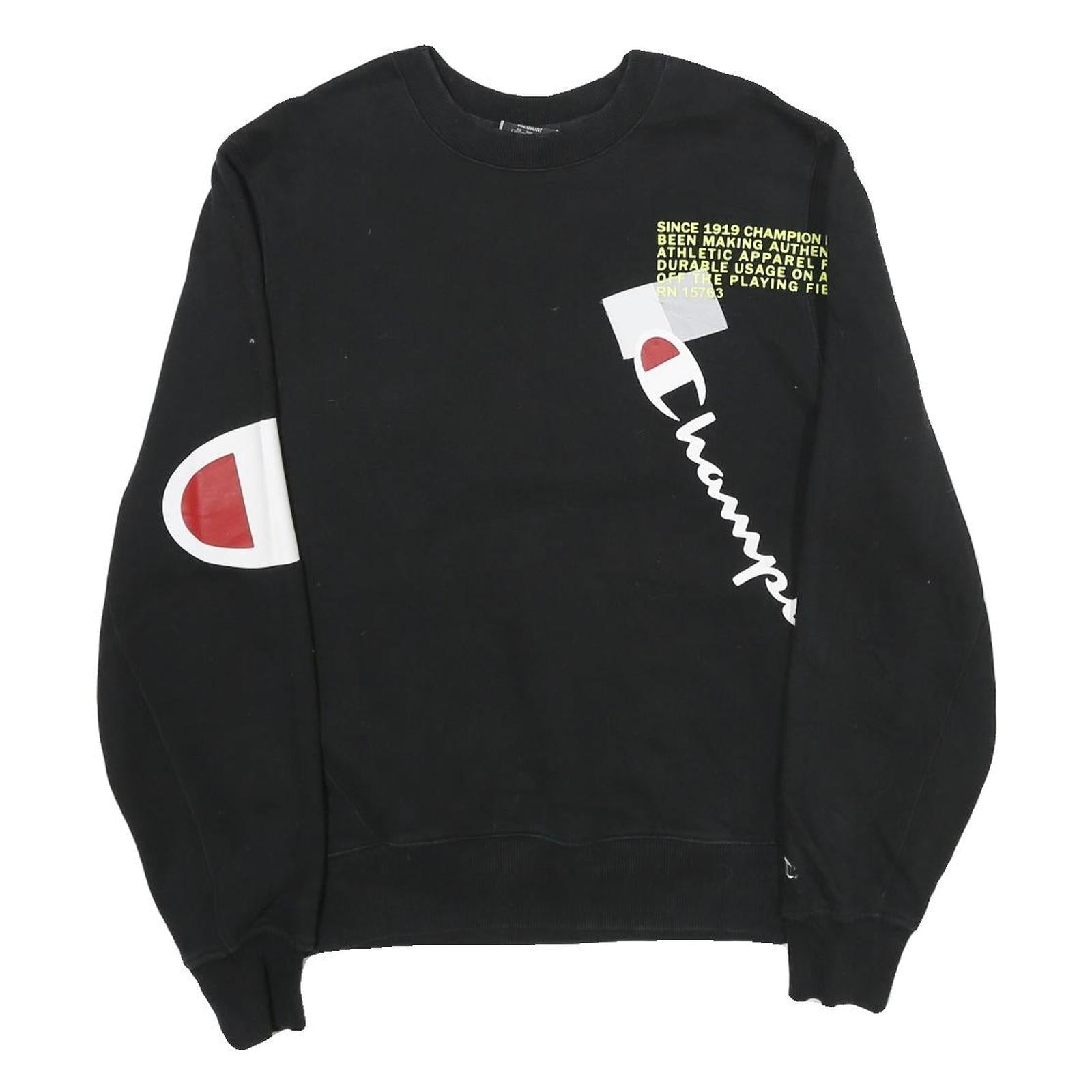 CHAMPION Mens Black Cotton Blend Crew Neck Sweatshirt M Printed Logo Graphic Refurbished - N/A refurbished available on Cerqular