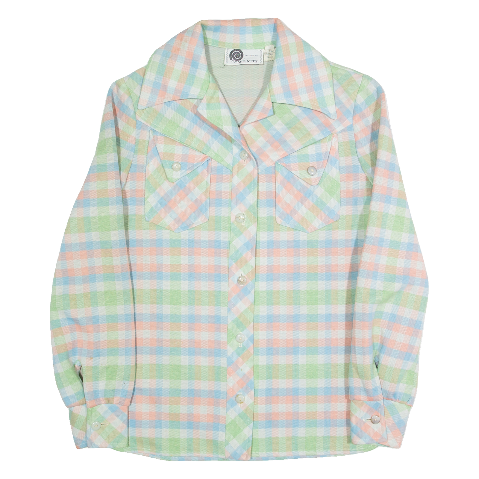 FEM-E-NITS Womens Printed Shirt Green Collared Long Sleeve 90s Gingham S Refurbished - N/A refurbished available on Cerqular
