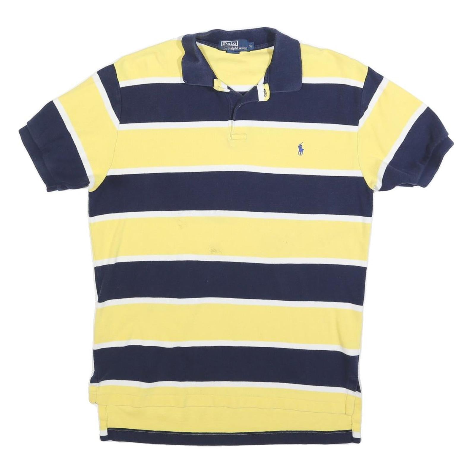 POLO RALPH LAUREN Mens Yellow & Navy Striped Short Sleeve Polo Shirt M Classic Refurbished - N/A refurbished available on Cerqular