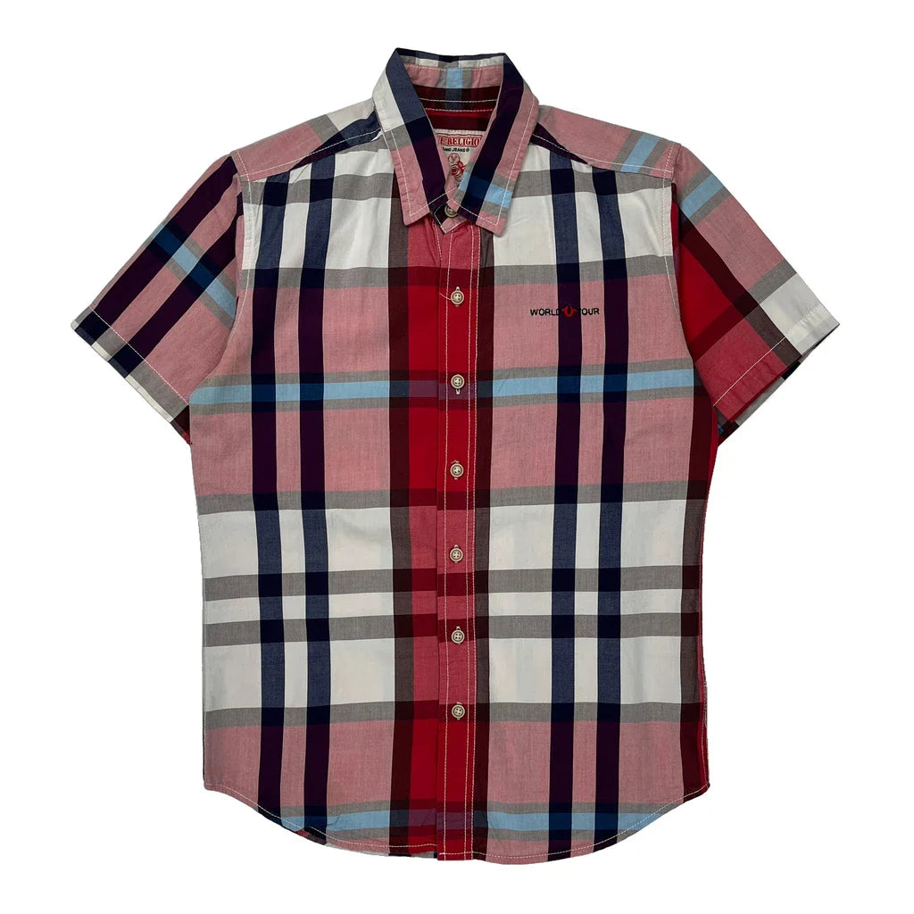 Buy True Religion Checked Short Sleeve Shirt - Medium Multicoloured Cotton Refurbished - $46.89 True Religion Checked Short Sleeve Shirt - Medium Multicoloured Cotton Refurbished - Thrifted (note: this is a term often used to describe second- refurbished available on Cerqular