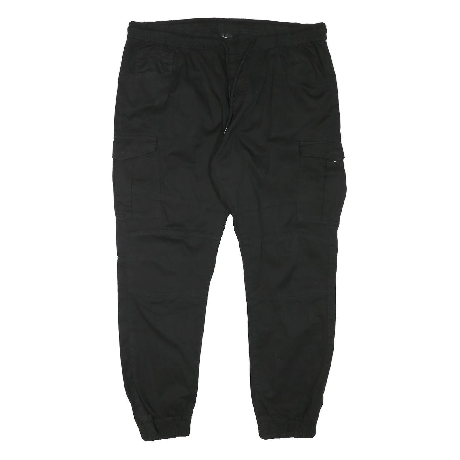 FSBN Mens Black Cotton Blend Relaxed Cargo Trousers W38 L28 Drawstring Casual Refurbished - N/A refurbished available on Cerqular