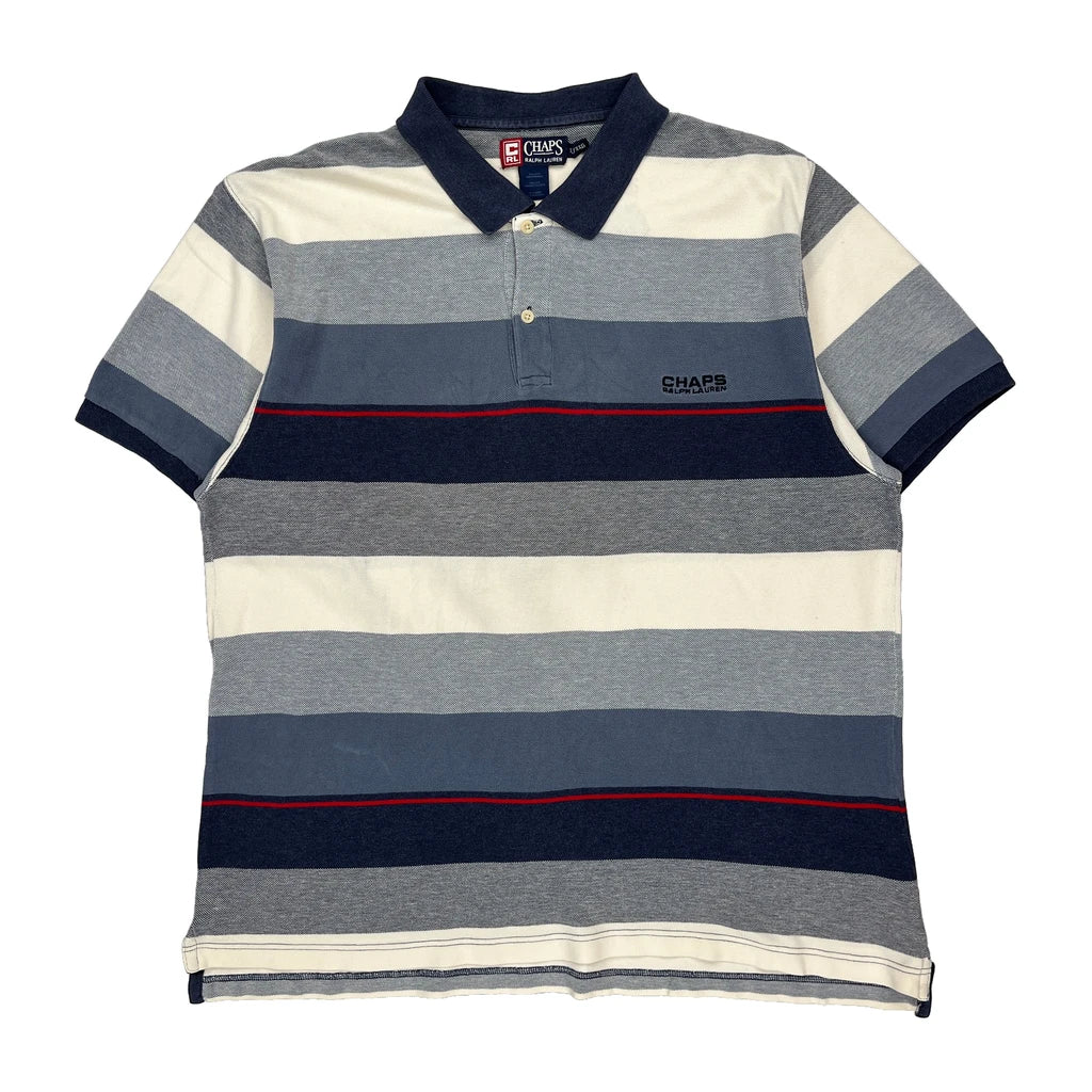 Chaps Ralph Lauren Striped Polo Shirt - 2XL Blue Cotton Refurbished - Thrifted (note: this is a term often used to describe second- refurbished available on Cerqular