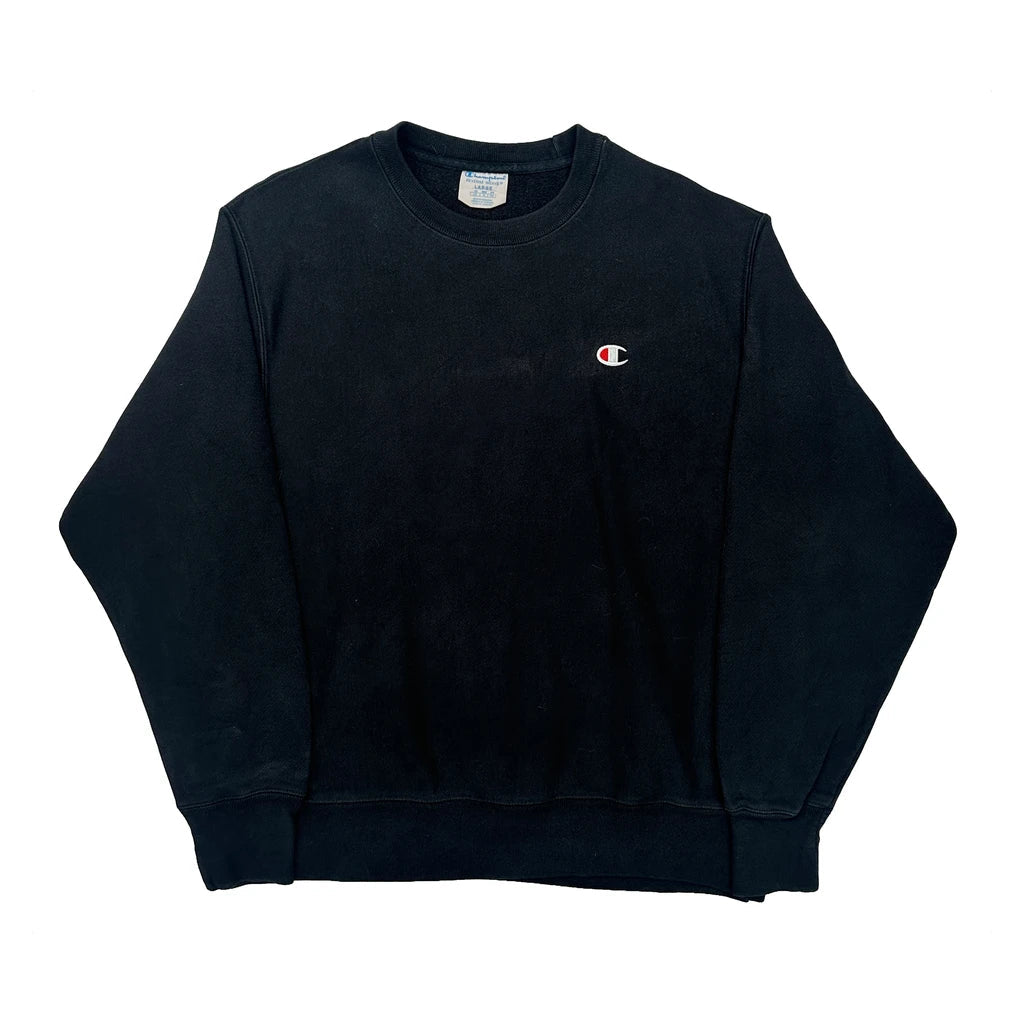 Reverse Weave Champion Sweatshirt - Large Black Cotton Refurbished - Thrifted (note: this is a term often used to describe second- refurbished available on Cerqular