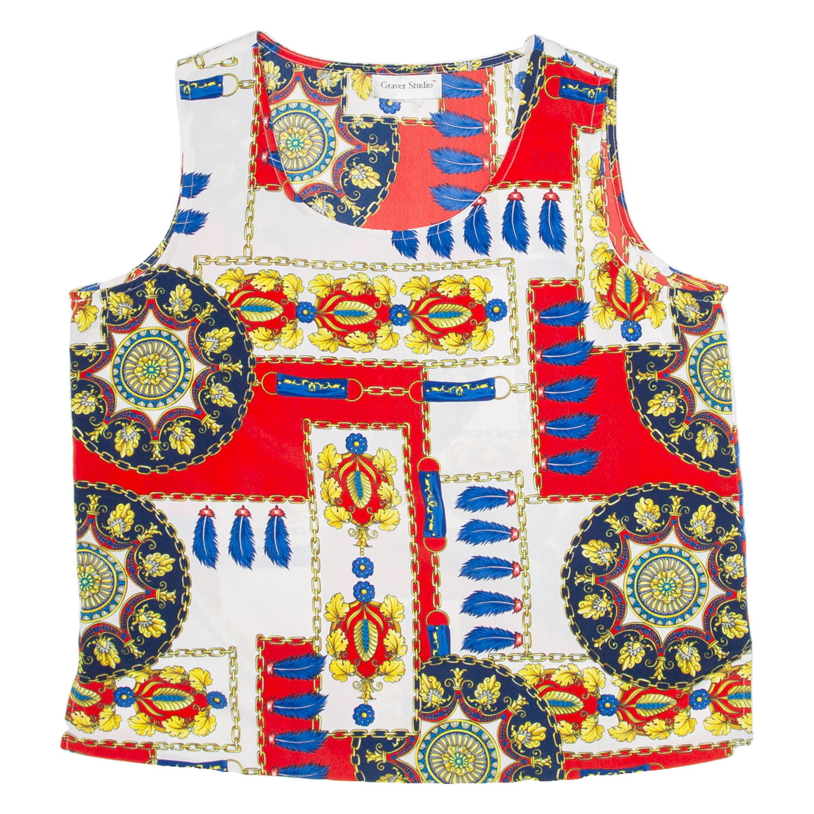GRAVER STUDIO Womens Printed Blouse Red Sleeveless Crazy Pattern M Refurbished - N/A refurbished available on Cerqular