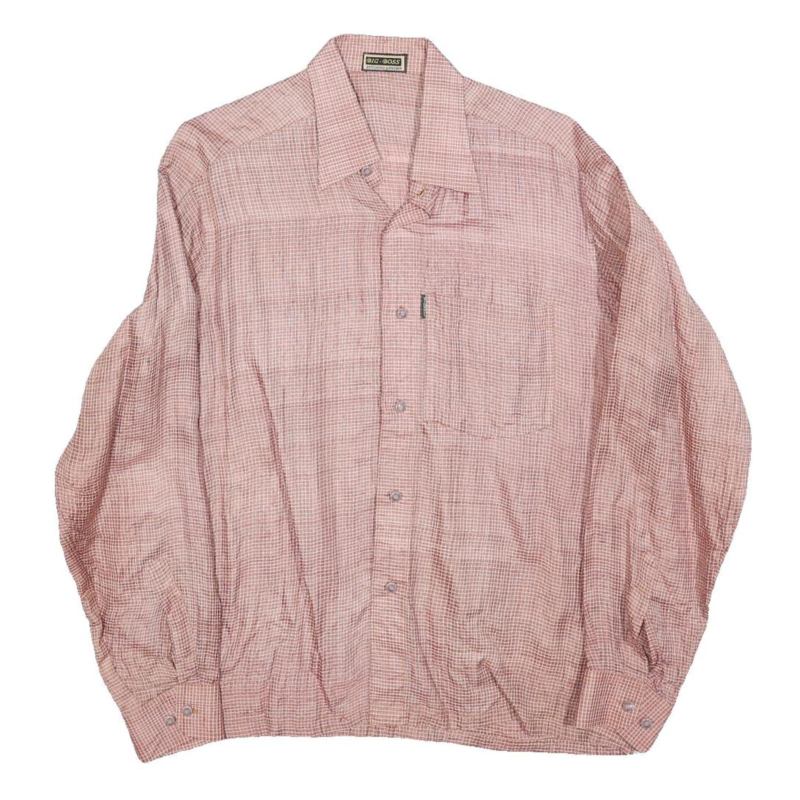 BIG BOSS Mens Pink & White Checked Shirt M Casual Long Sleeve Lightweight Refurbished - N/A refurbished available on Cerqular