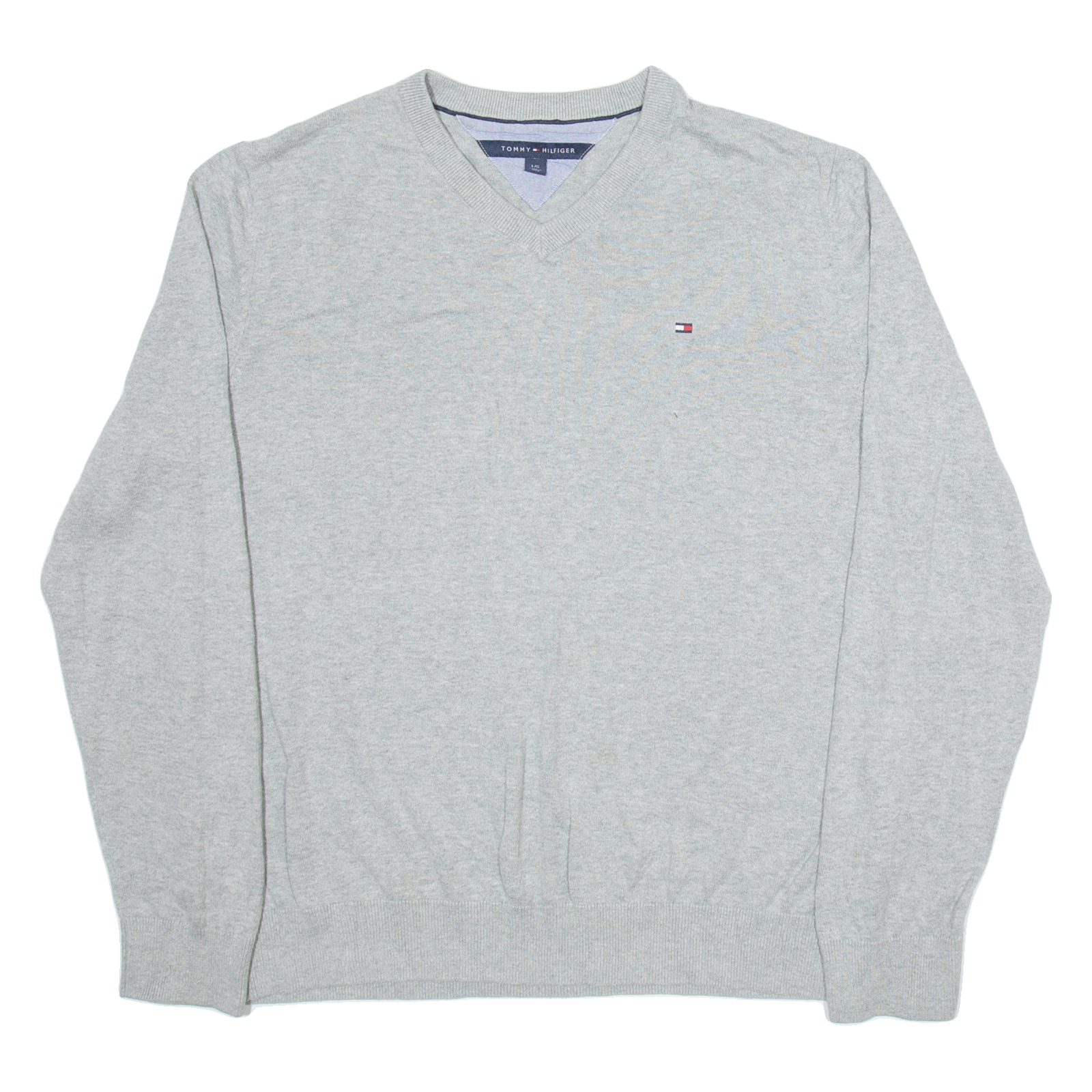 TOMMY HILFIGER Mens Jumper Grey V-Neck Tight Knit L Refurbished - N/A refurbished available on Cerqular
