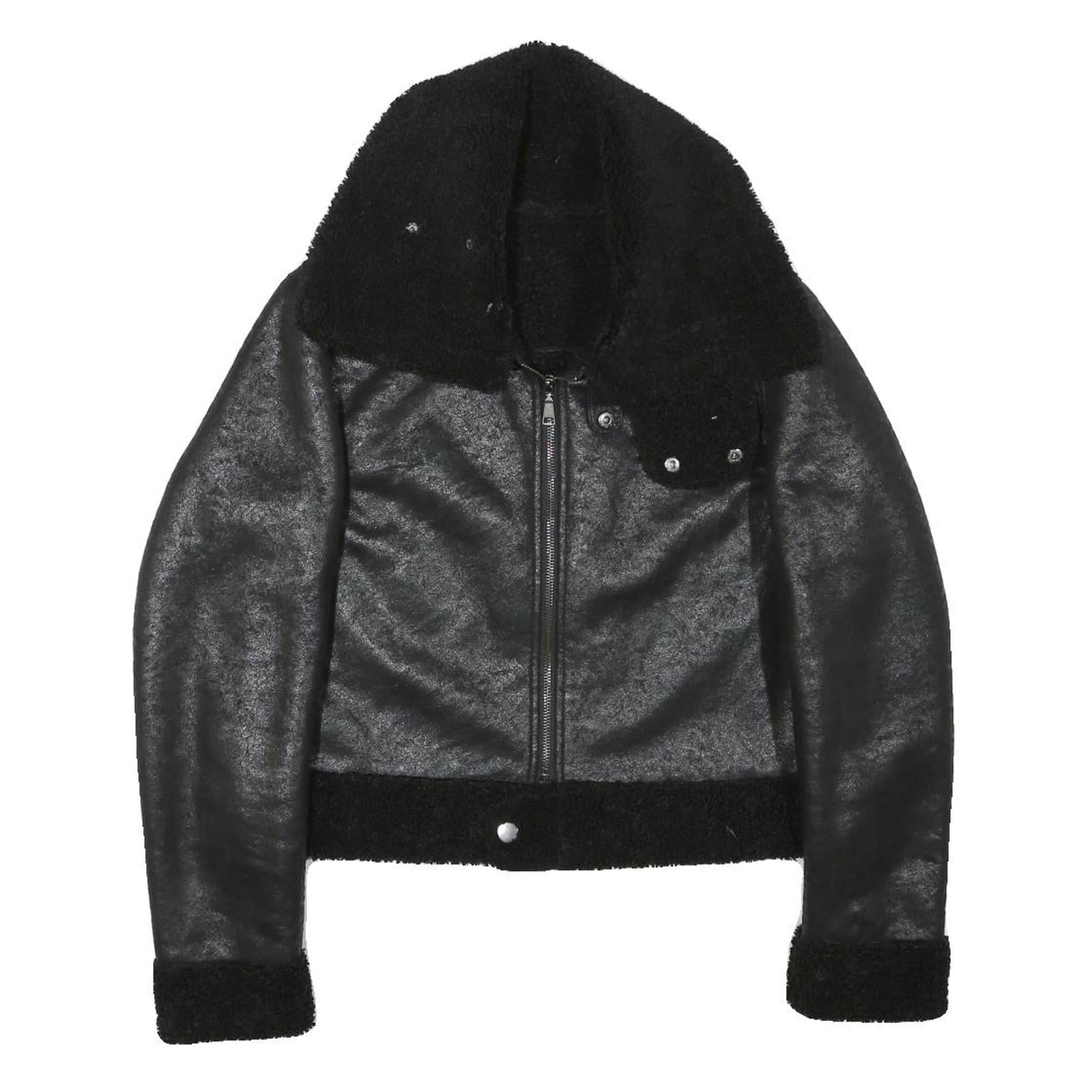 Womens Black Faux Shearling Collar Jacket XS Polyester Blend Zip Coat Outerwear Refurbished - N/A refurbished available on Cerqular
