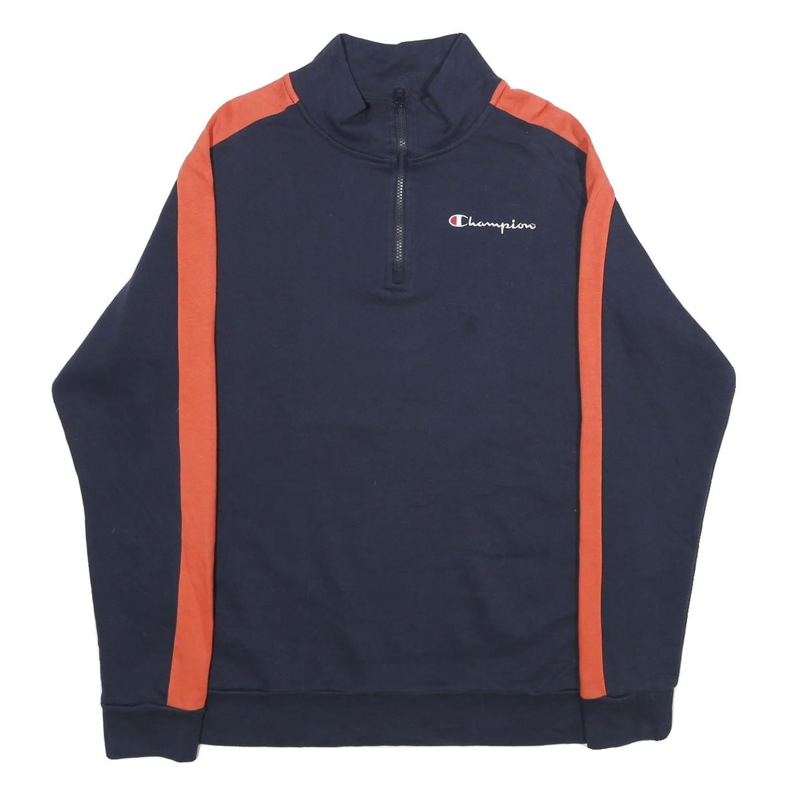 CHAMPION Mens Navy & Orange 1/4 Zip Sweatshirt L Cotton Blend Casual Pullover Refurbished - N/A refurbished available on Cerqular