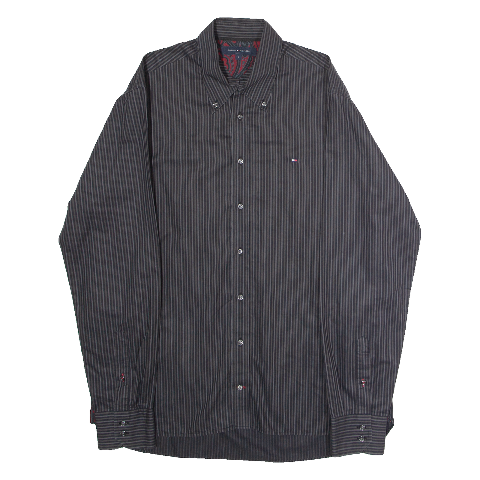 TOMMY HILFIGER Mens Shirt Black Striped Long Sleeve L Refurbished - N/A refurbished available on Cerqular