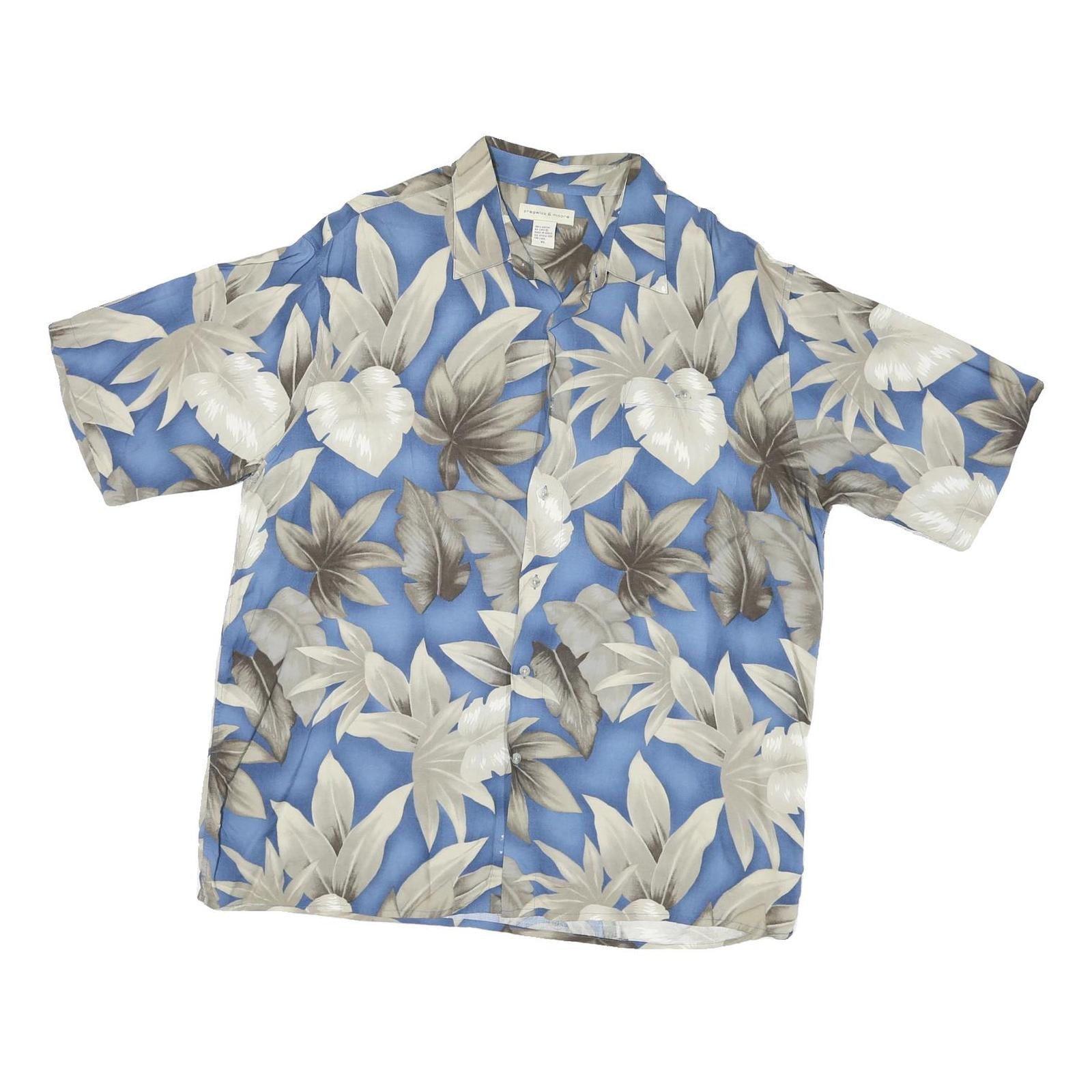 PRESWICK & MOORE Mens Blue & Brown Floral Rayon Shirt L Relaxed Fit Casual Refurbished - N/A refurbished available on Cerqular