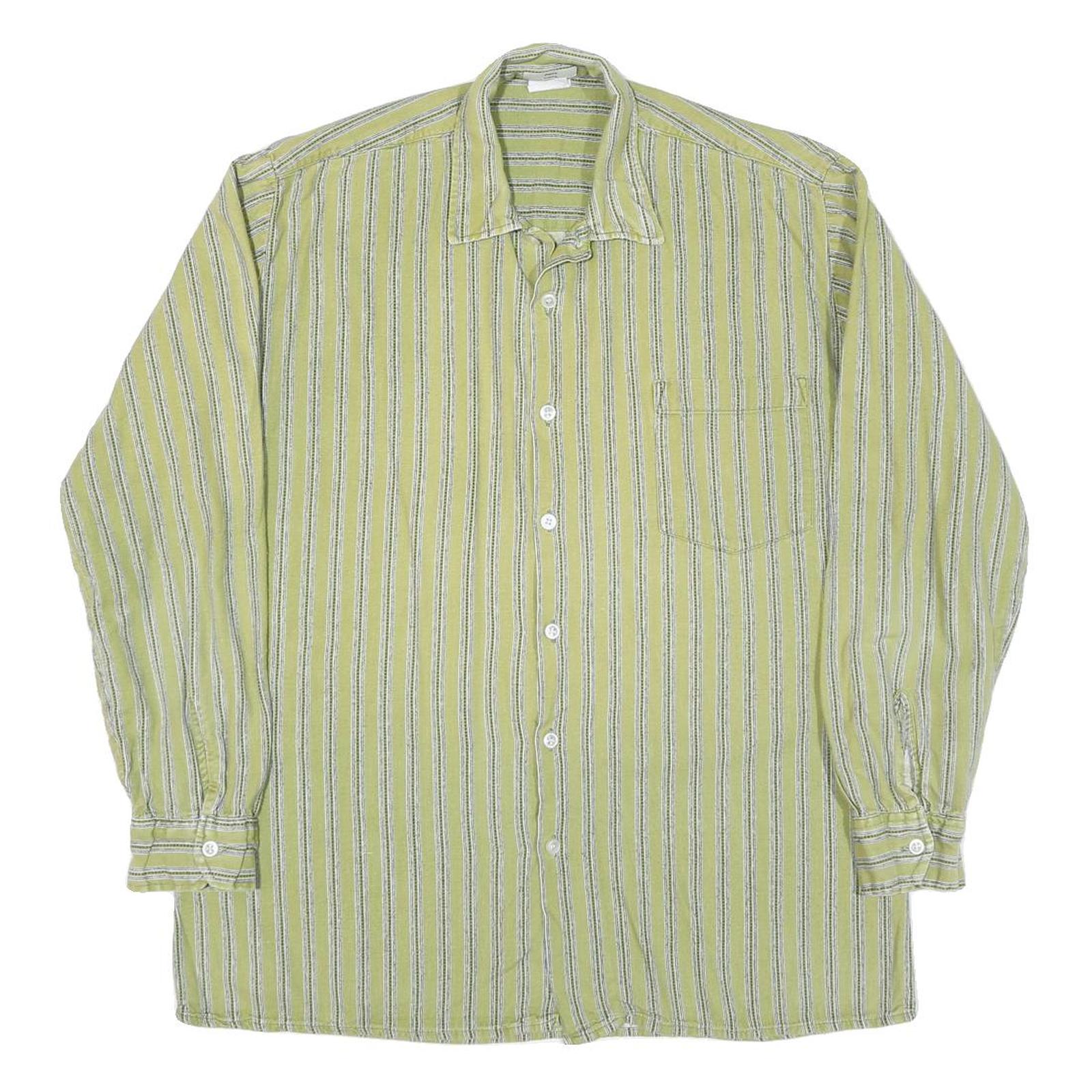 Mens Green Striped Cotton Shirt M Casual Button Front Long Sleeve Refurbished - N/A refurbished available on Cerqular