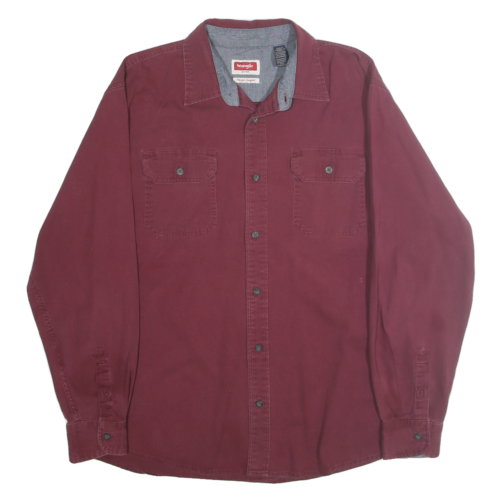 WRANGLER Mens Maroon Cotton Blend Shirt L Button Pockets Casual Workwear Refurbished - N/A refurbished available on Cerqular