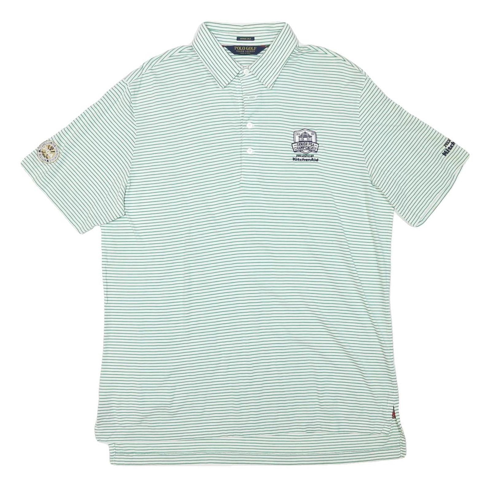 RALPH LAUREN Mens Green & White Striped Golf Short Sleeve Polo Shirt L Golf Refurbished - N/A refurbished available on Cerqular