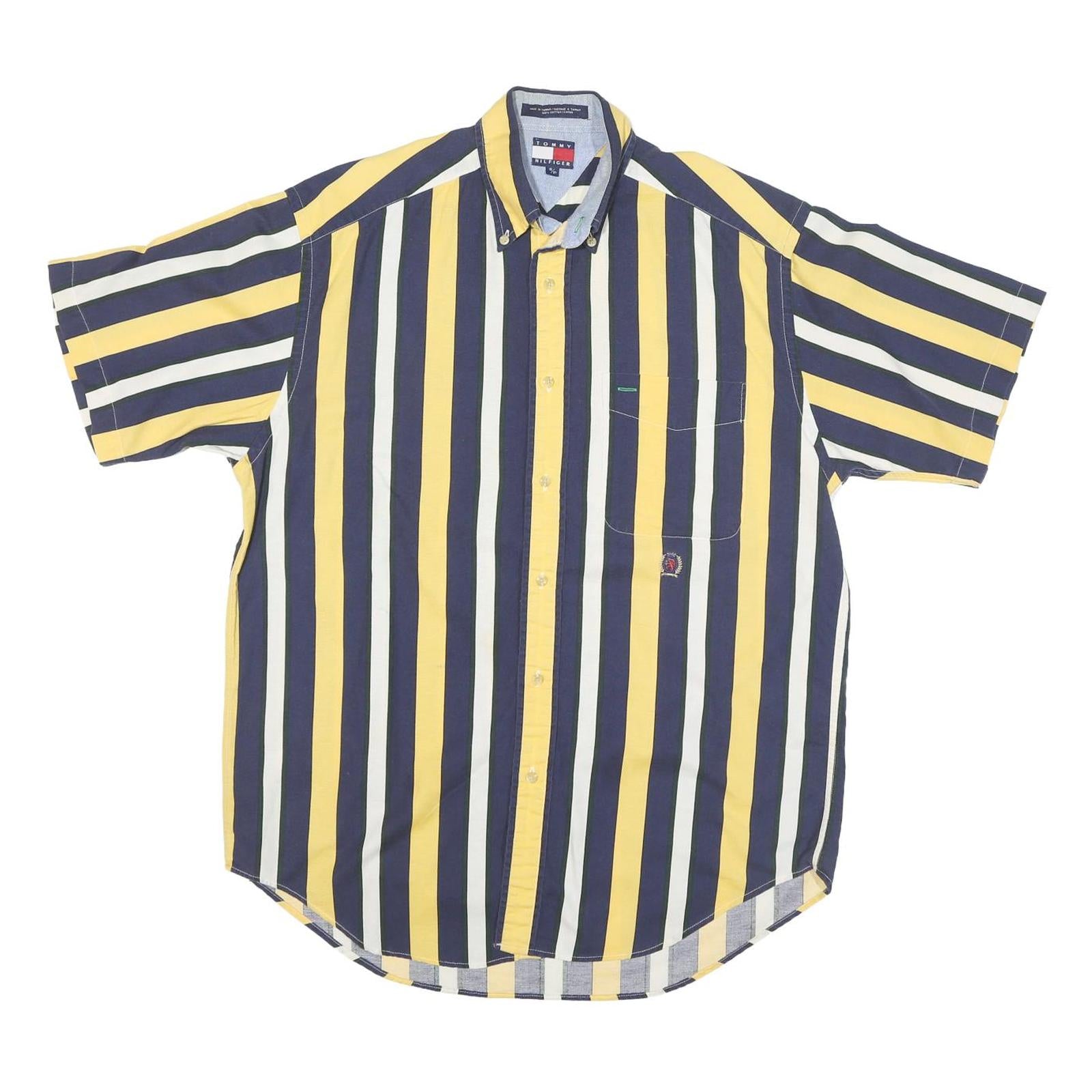 TOMMY HILFIGER Mens Yellow & Navy Stripe Shirt S Button Down Casual Cotton Refurbished - N/A refurbished available on Cerqular