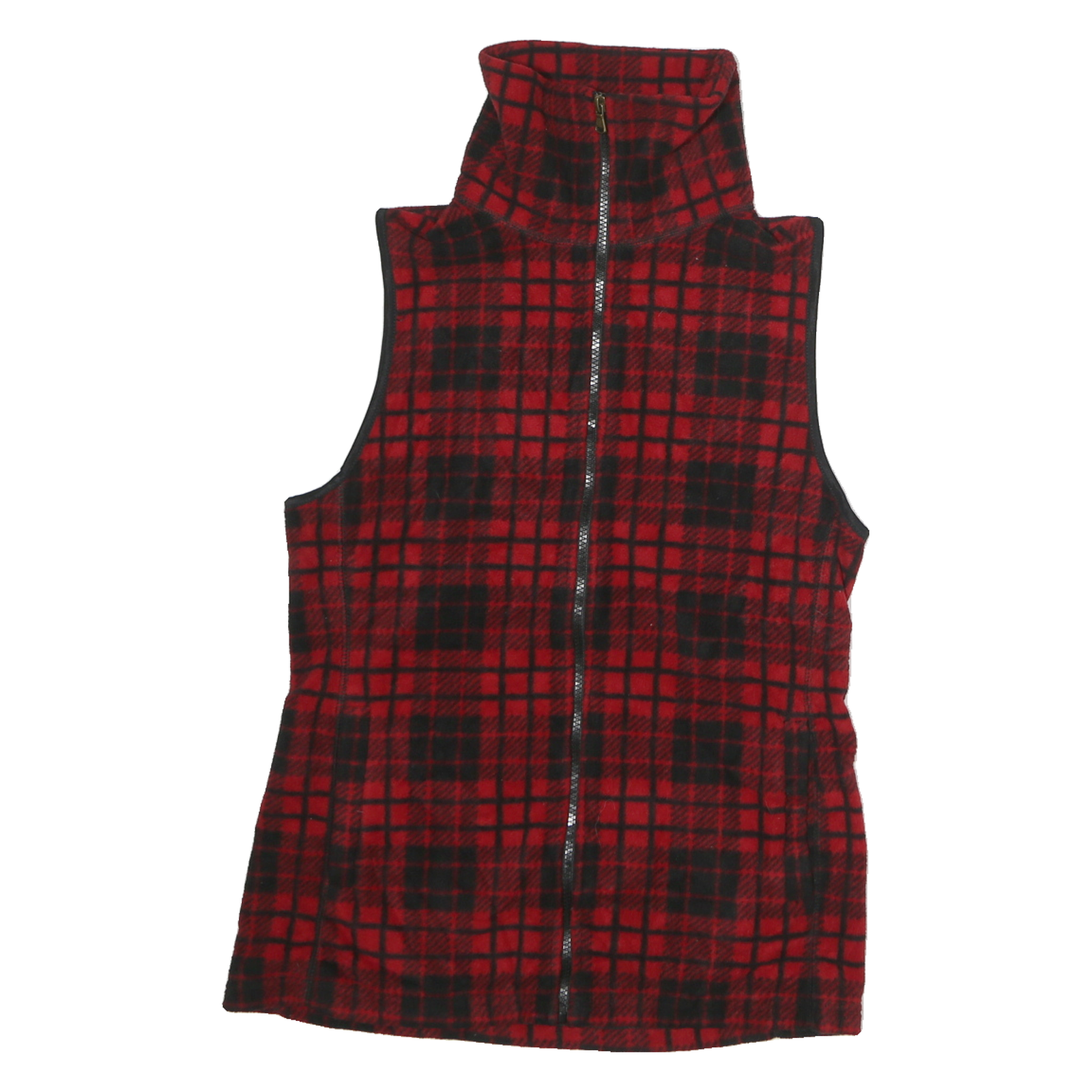 CHAPS Womens Red & Black Check Fleece Jacket S Polyester Zip Sleeveless Refurbished - N/A refurbished available on Cerqular