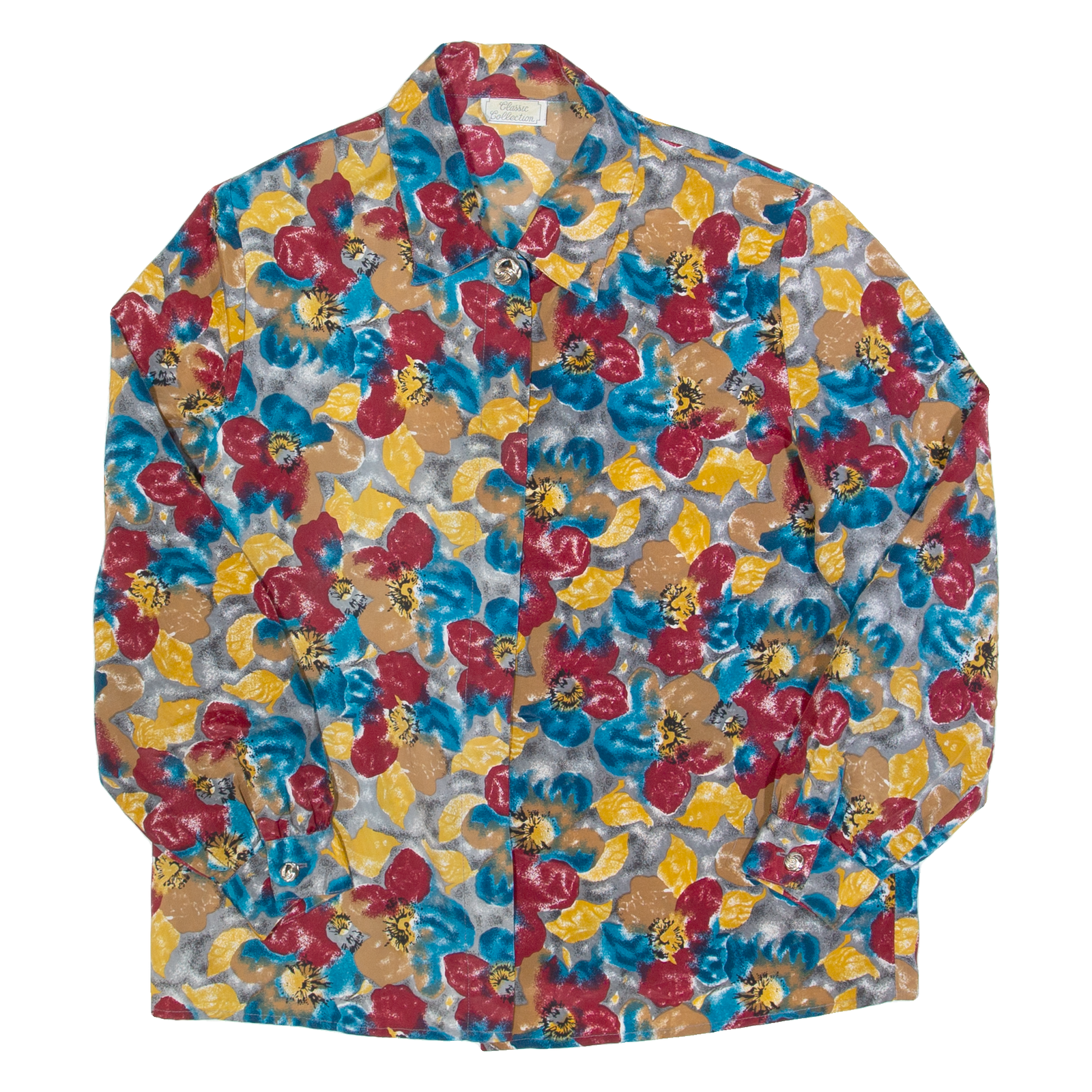 CLASSIC COLLECTION Womens Printed Shirt Red Collared 90s Floral L Refurbished - N/A refurbished available on Cerqular