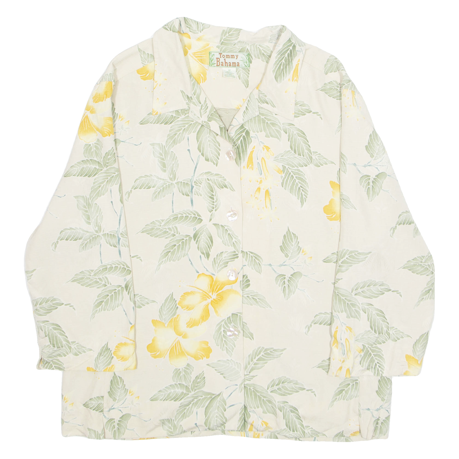 TOMMY BAHAMA Womens Printed Blouse Beige Collared Long Sleeve Floral M Refurbished - N/A refurbished available on Cerqular