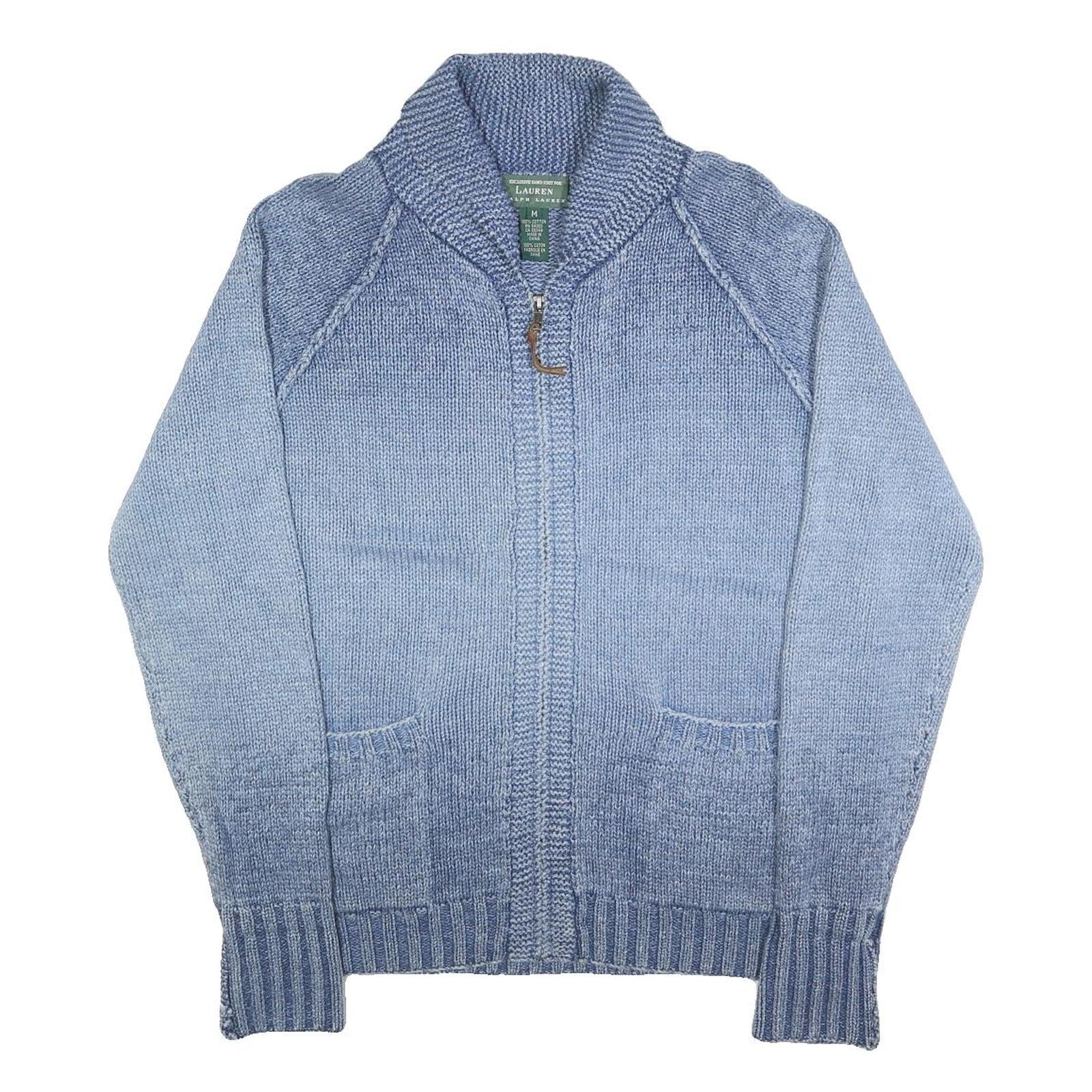 LAUREN RALPH LAUREN Womens Blue Patterned Cotton Jumper Shawl Collar Full Zip M Refurbished - N/A refurbished available on Cerqular