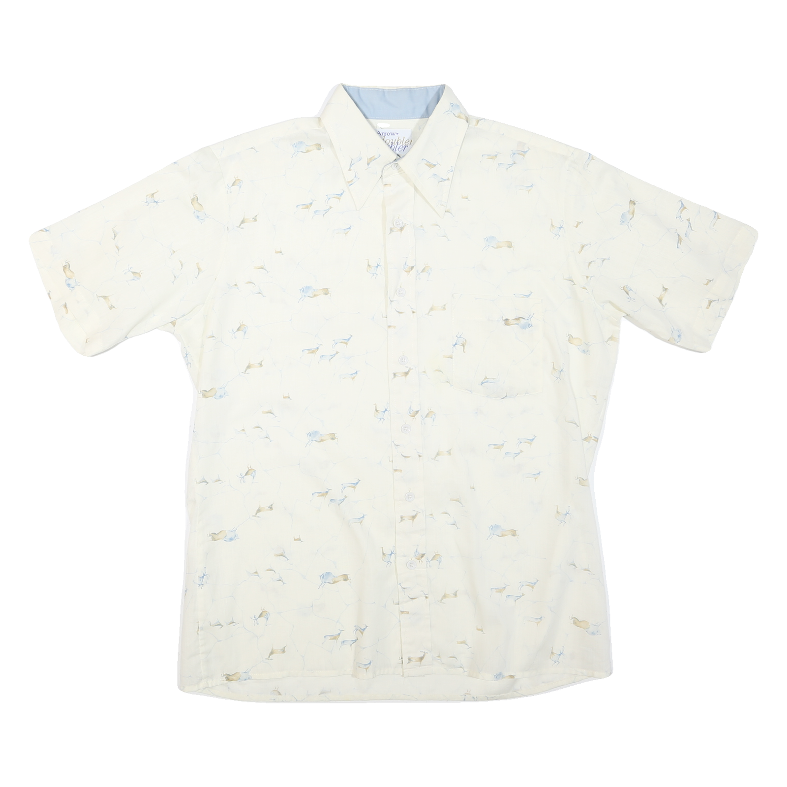 Mens White Patterned Cotton Blend Shirt L Short Sleeve Button Collar Casual Refurbished - N/A refurbished available on Cerqular