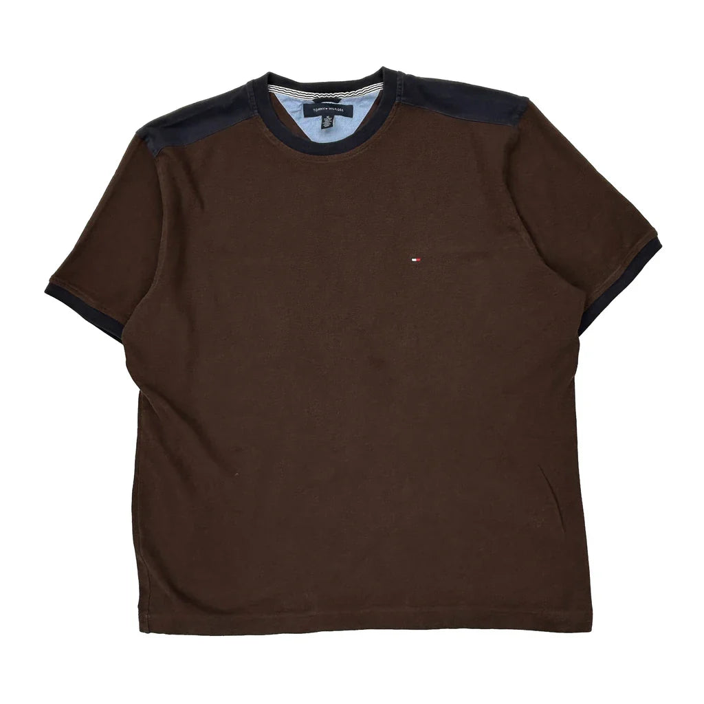Tommy Hilfiger T-Shirt - 2XL Brown Cotton Refurbished - Thrifted (note: this is a term often used to describe second- refurbished available on Cerqular