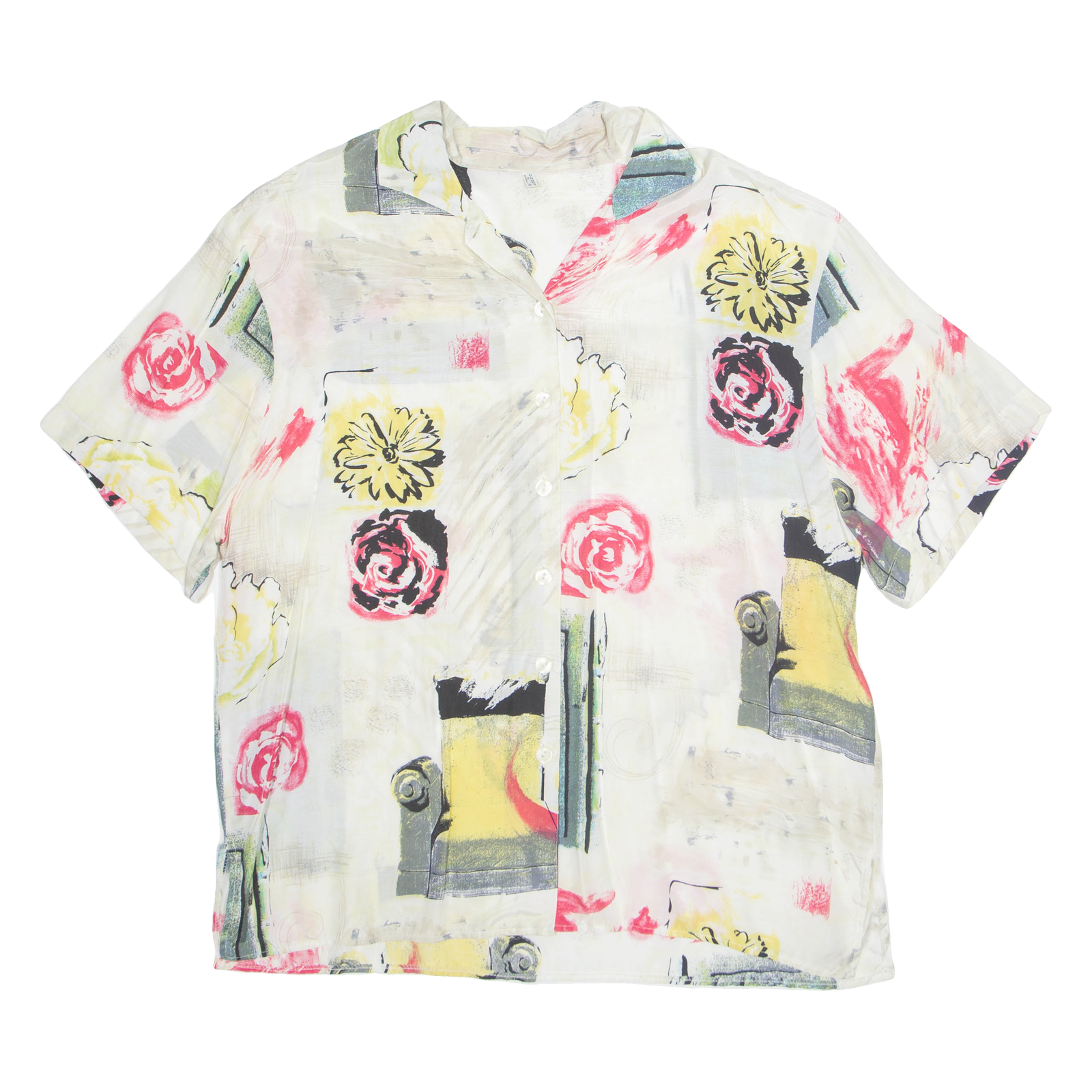 Womens Printed Shirt White Collared Viscose Floral L Refurbished - N/A refurbished available on Cerqular