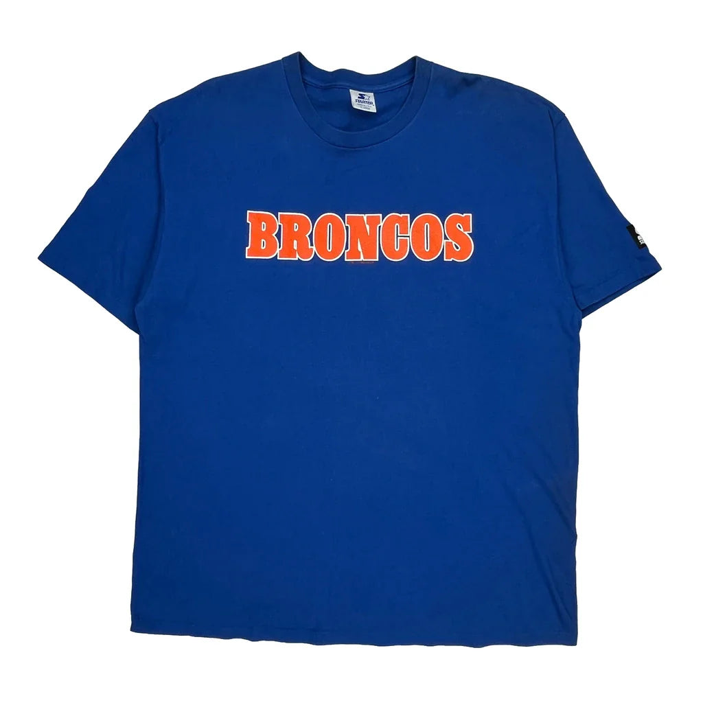Broncos Starter Single Stitch T-Shirt - XL Blue Cotton Refurbished - Thrifted (note: this is a term often used to describe second- refurbished available on Cerqular