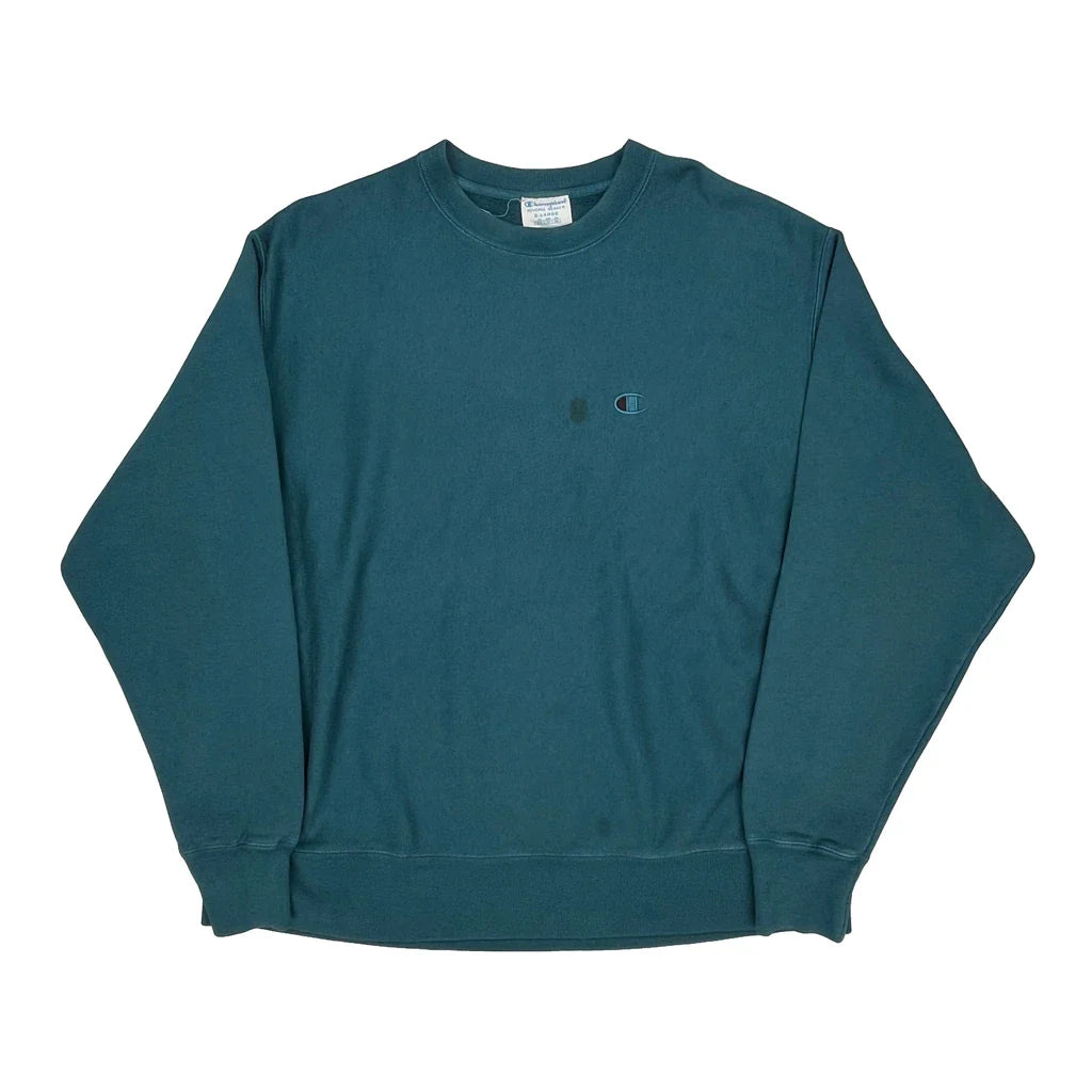 Reverse Weave Champion Sweatshirt - XL Blue Cotton Refurbished - Thrifted (note: this is a term often used to describe second- refurbished available on Cerqular