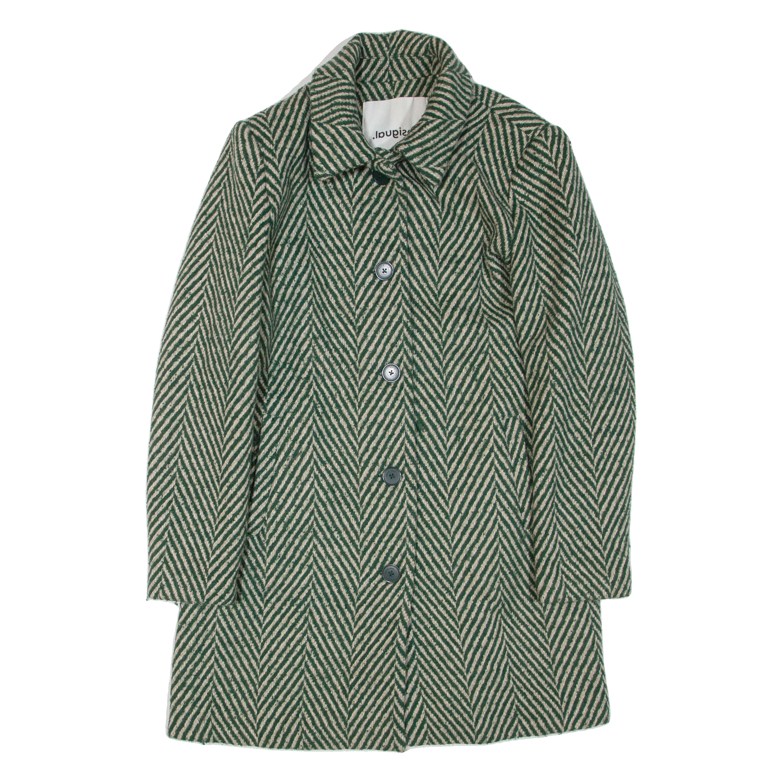 DESIGUAL Womens Coat Green Wool Chevron L Refurbished - N/A refurbished available on Cerqular