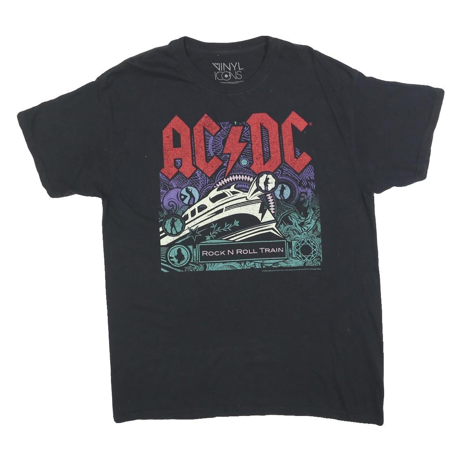 THE VINYL ICONS Mens Black AC/DC Rock N Roll Train Graphic T-Shirt M Crew Neck Refurbished - N/A refurbished available on Cerqular