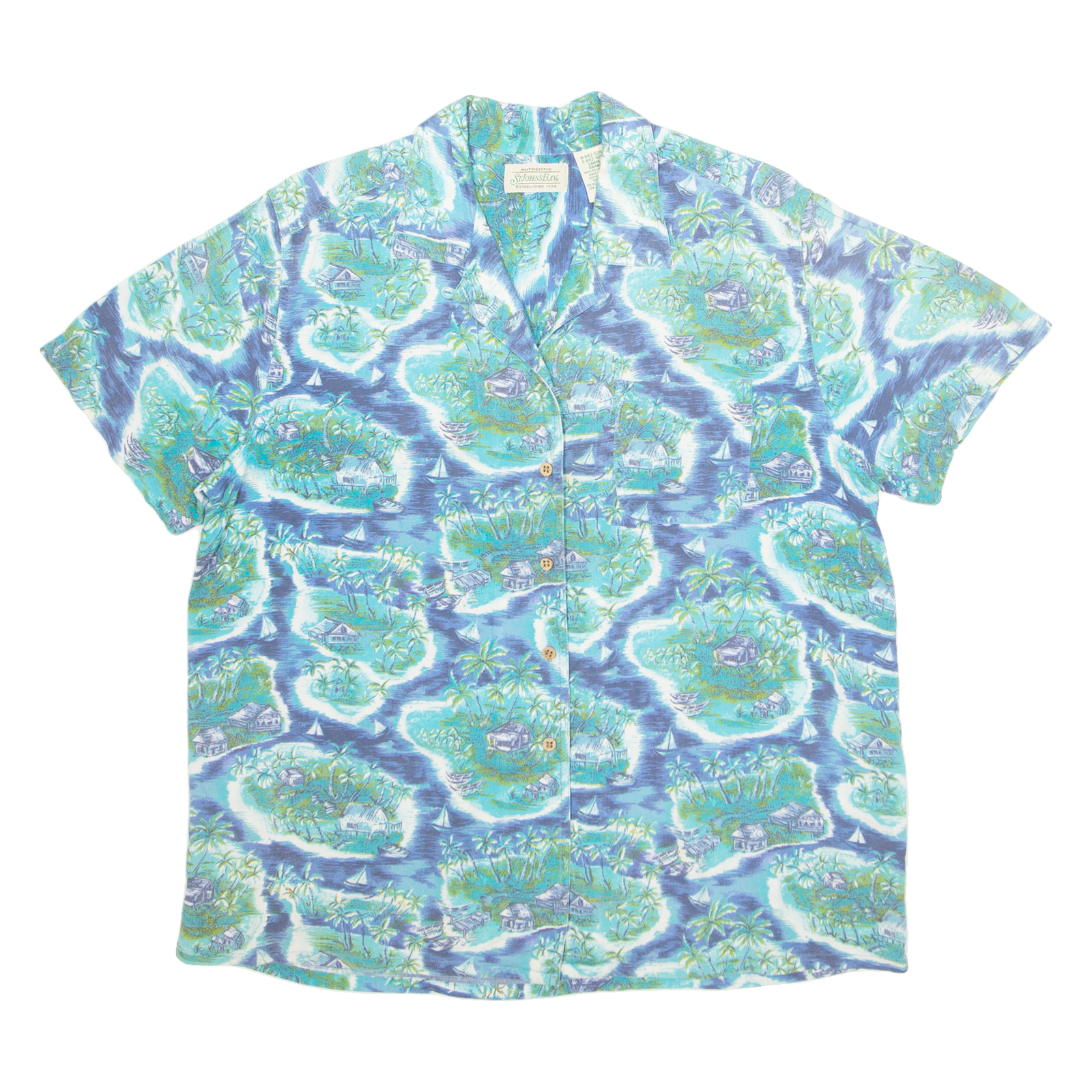 ST JOHN'S BAY Mens Hawaiian Shirt Blue Crazy Pattern L Refurbished - N/A refurbished available on Cerqular