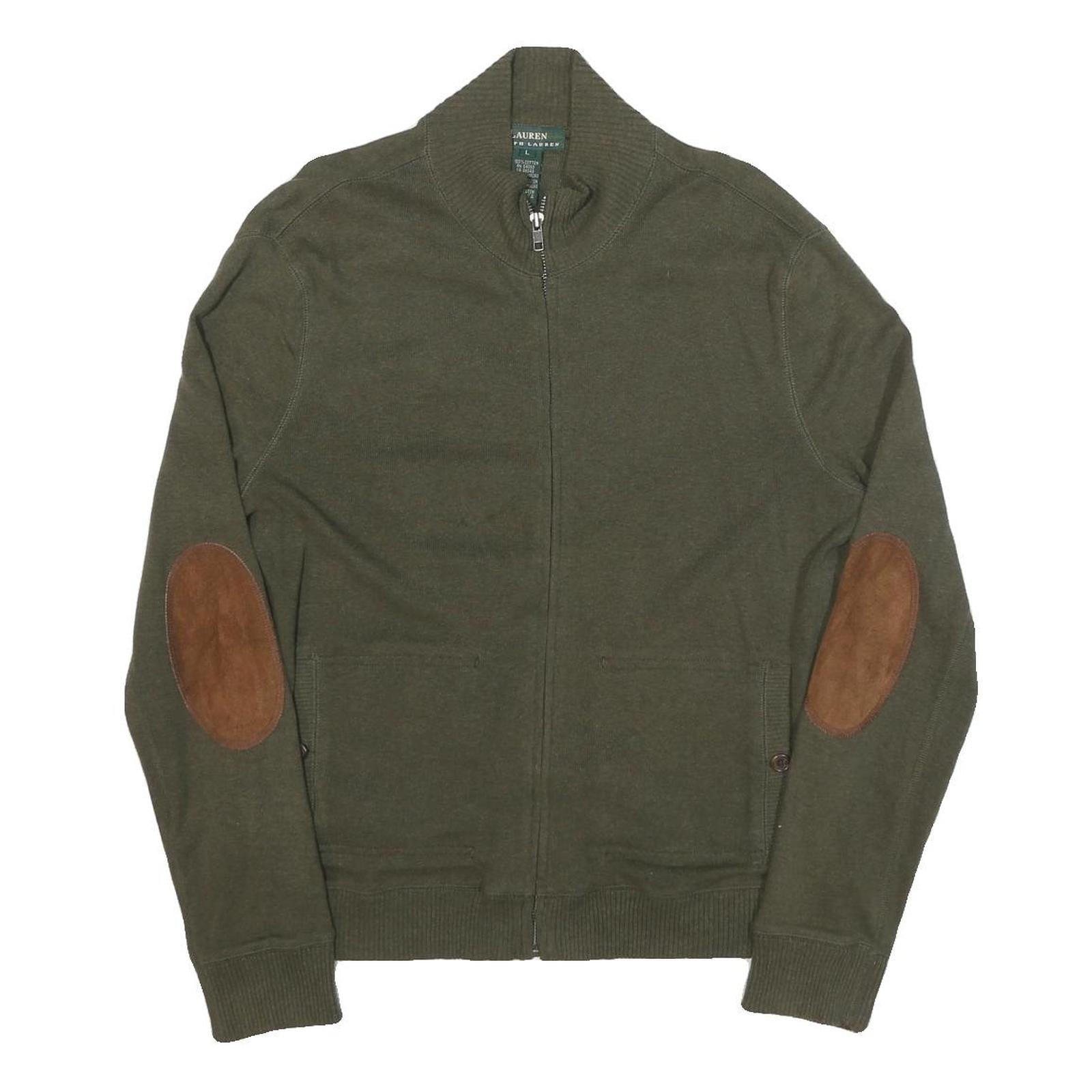 LAUREN RALPH LAUREN Womens Green Brown Patch Patterned Full Zip Crew Neck Cotton Refurbished - N/A refurbished available on Cerqular