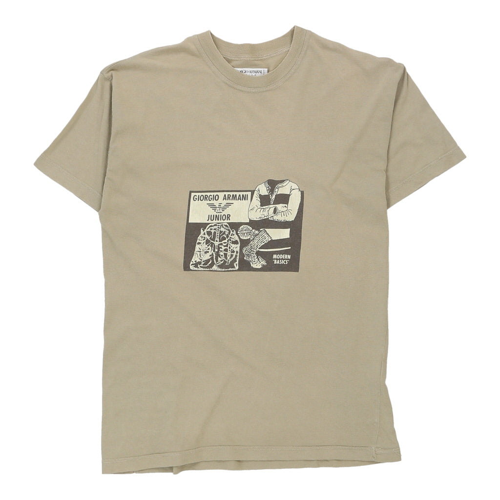 Junior Age  Armani Graphic T-Shirt - XL Beige Cotton Refurbished - Thrifted (note: this is a term often used to describe second- refurbished available on Cerqular