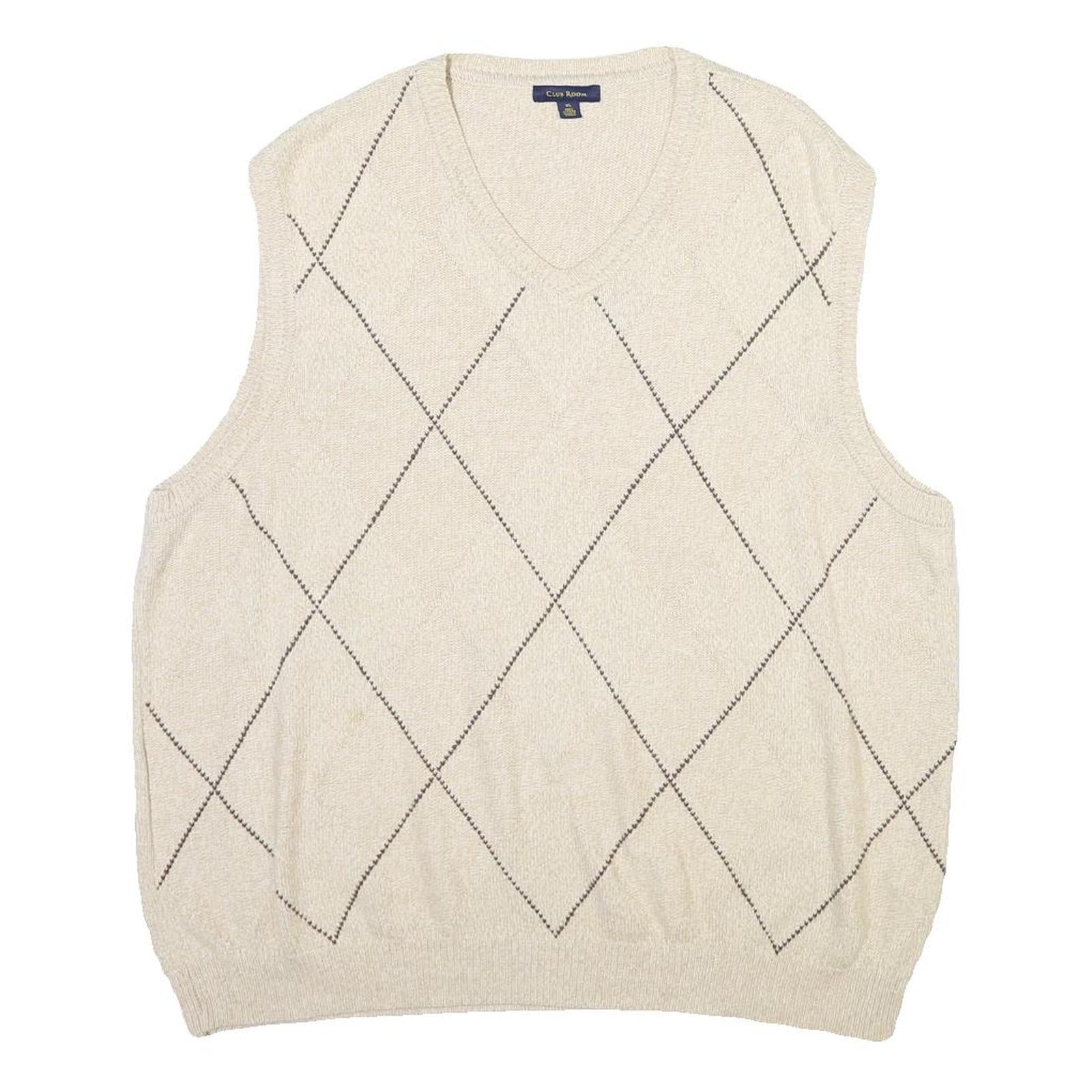 CLUB ROOM Mens Cream V-Neck Patterned Jumper XL Cotton Blend Classic Soft Fit Refurbished - N/A refurbished available on Cerqular