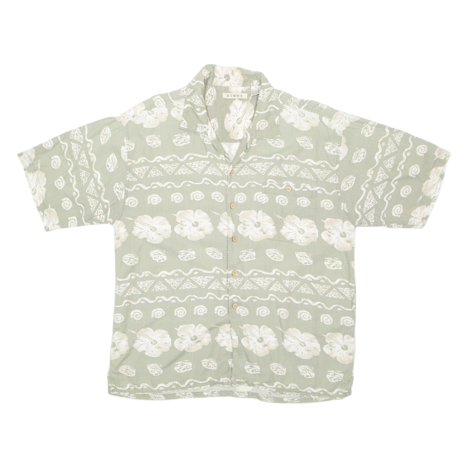 SUMMA Mens Hawaiian Shirt Green Floral XL Refurbished - N/A refurbished available on Cerqular