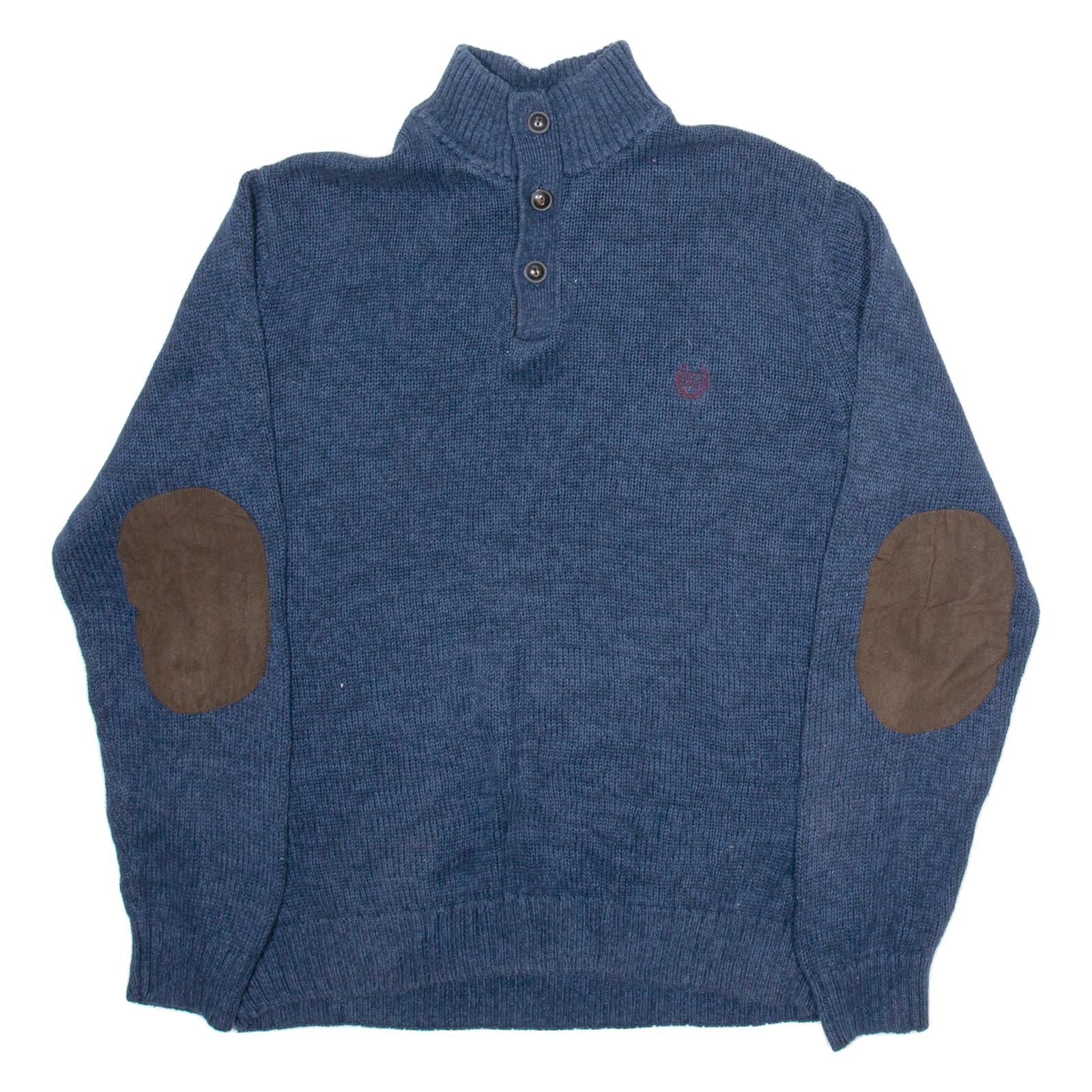 CHAPS Mens Jumper Blue Button Neck Tight Knit L Refurbished - N/A refurbished available on Cerqular